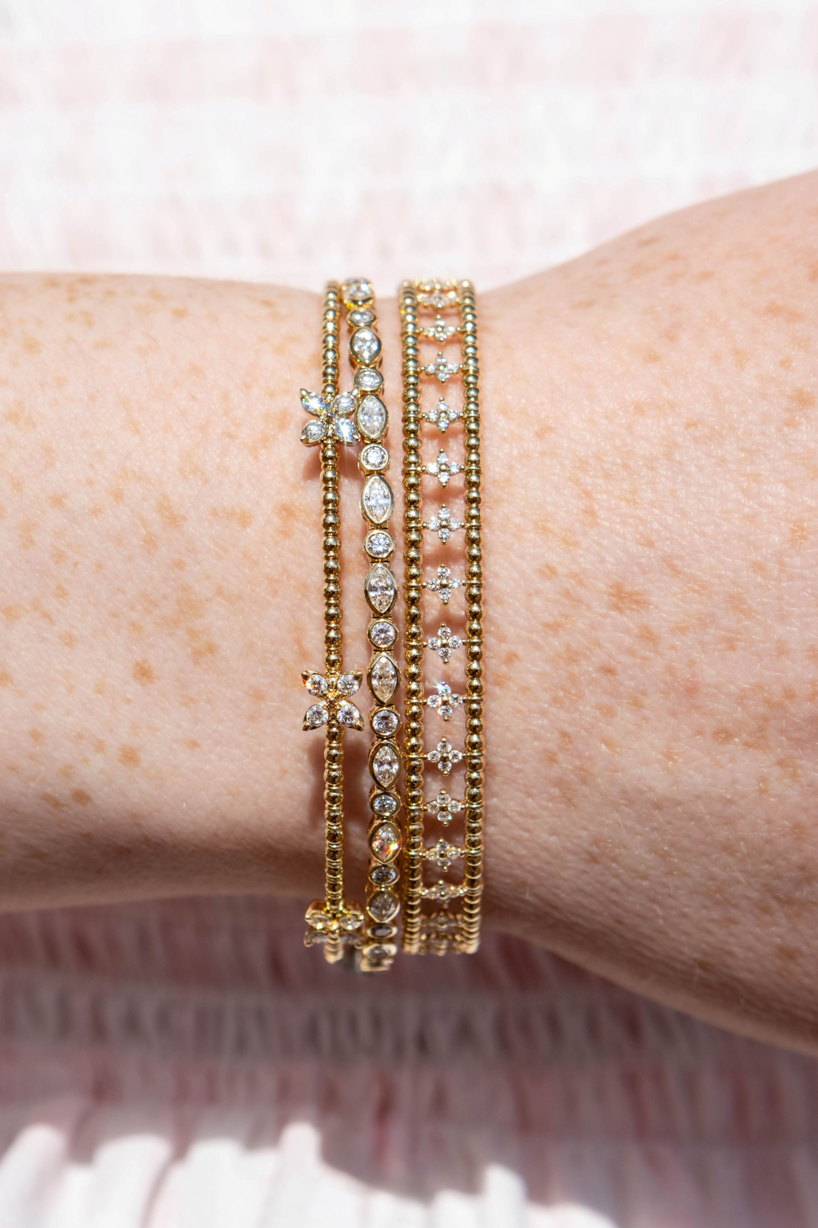 Diamond Flower Station Flex Bracelet in 14K Yellow Gold