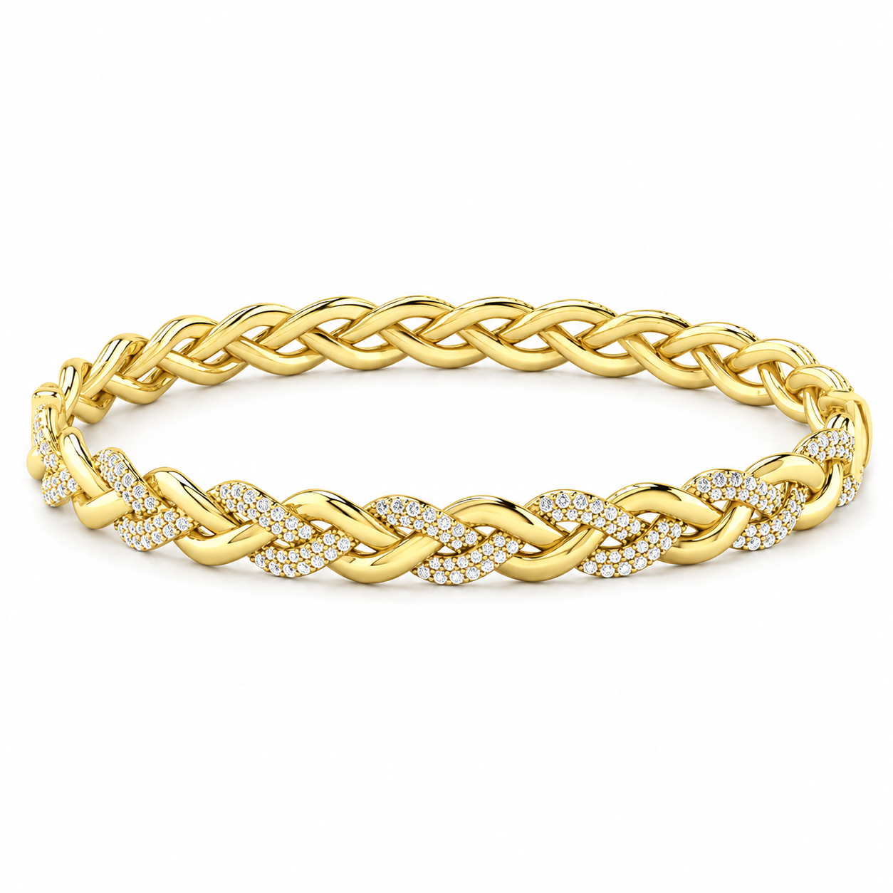 Alternating Diamond Twist Bangle Bracelet in 14K Yellow Gold