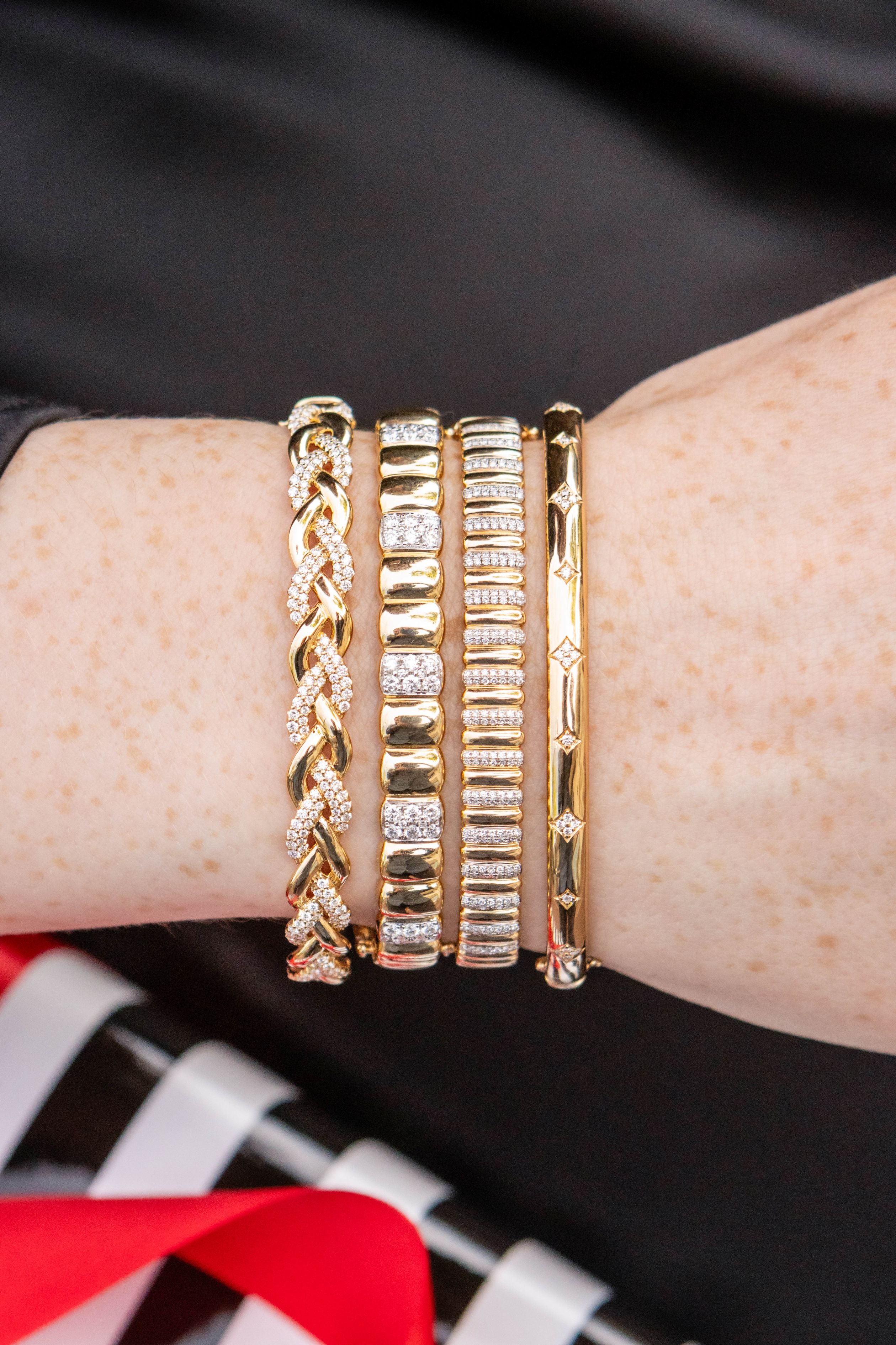 Alternating Diamond Twist Bangle Bracelet in 14K Yellow Gold