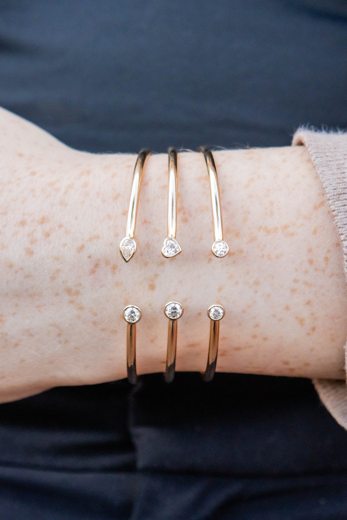 Round & Pear Diamond Cuff in 14K Yellow Gold