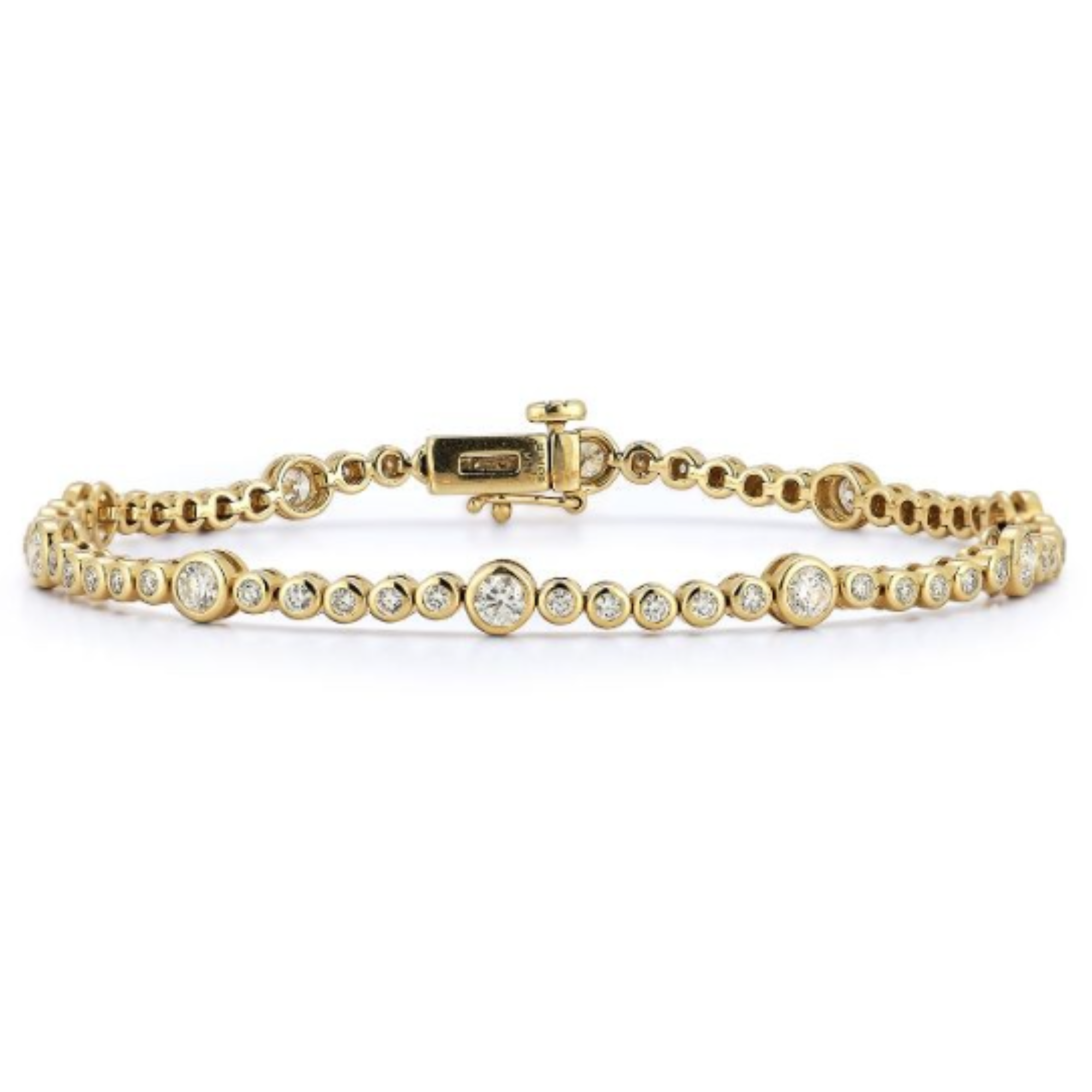 Alternating Diamond Bezel Set Tennis Bracelet in 14K Yellow Gold