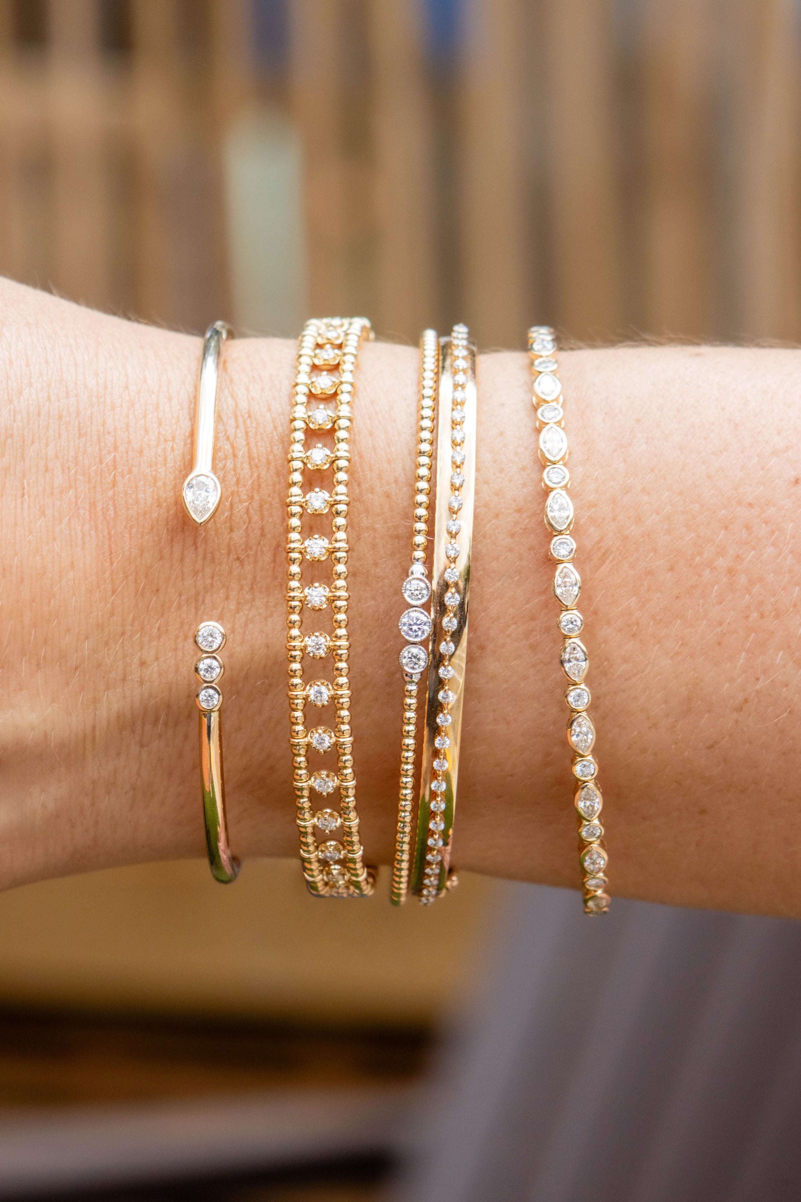 3 Diamond Station Beaded Bracelet in 14K Yellow Gold