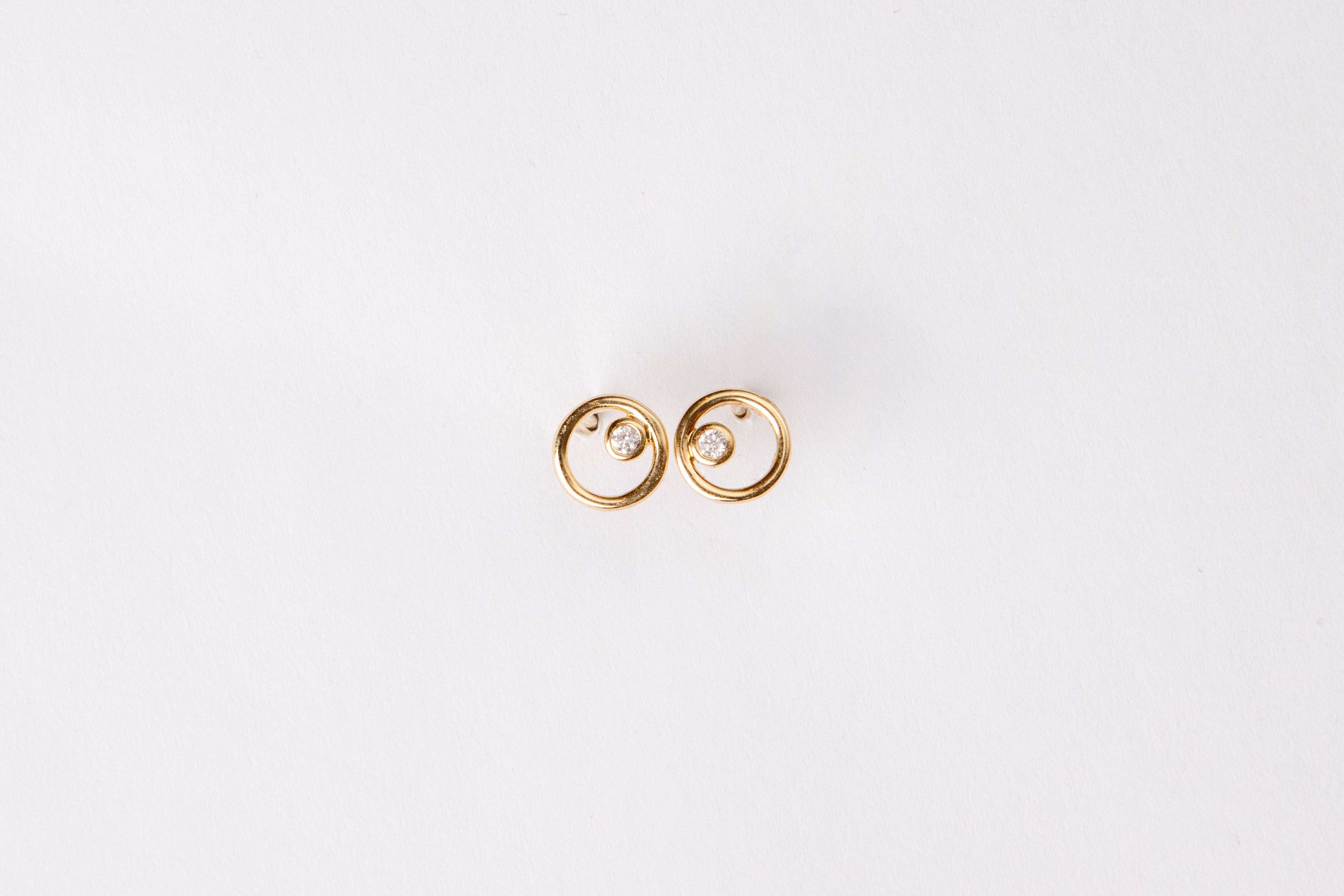Open Circle with Diamond Stud Earring in 14K Yellow Gold