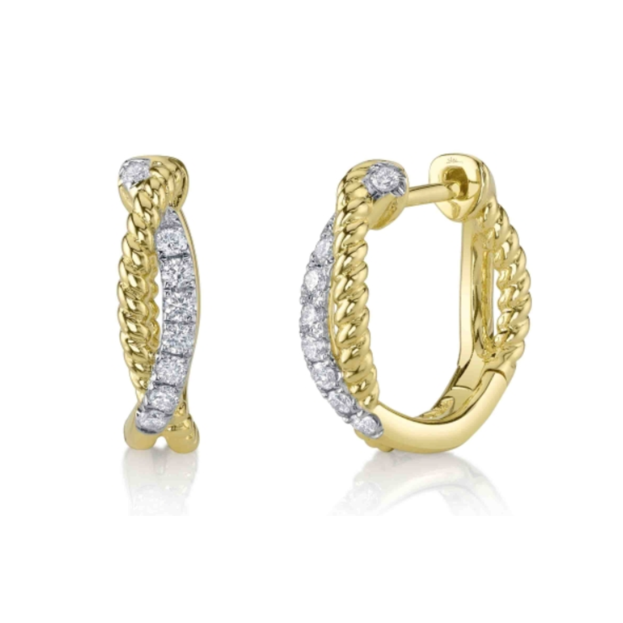 Diamond & Rope Twist Huggie Hoop Earrings in 14K Yellow Gold