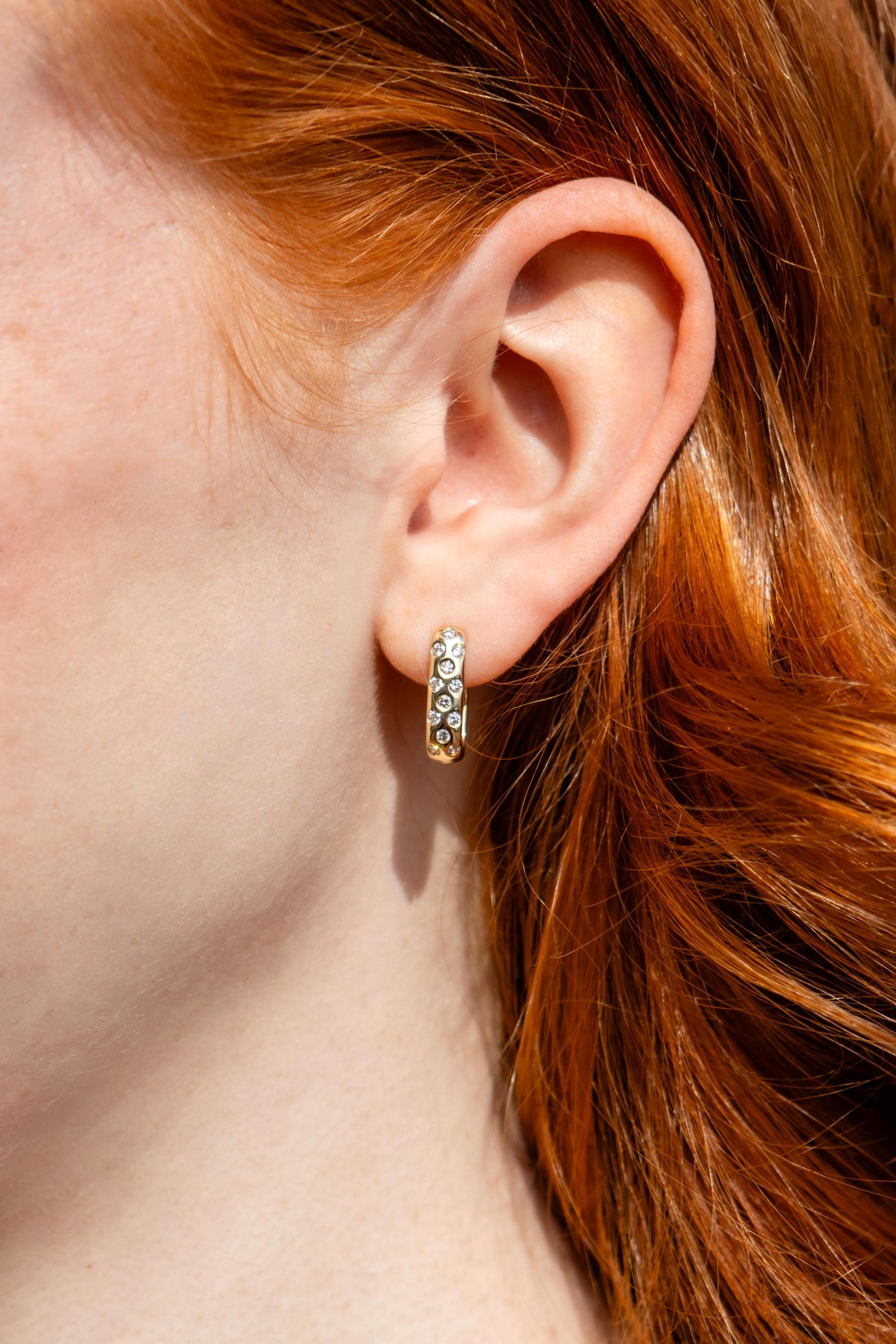 Flush Set Diamond Hinge Earrings in 14K Yellow Gold