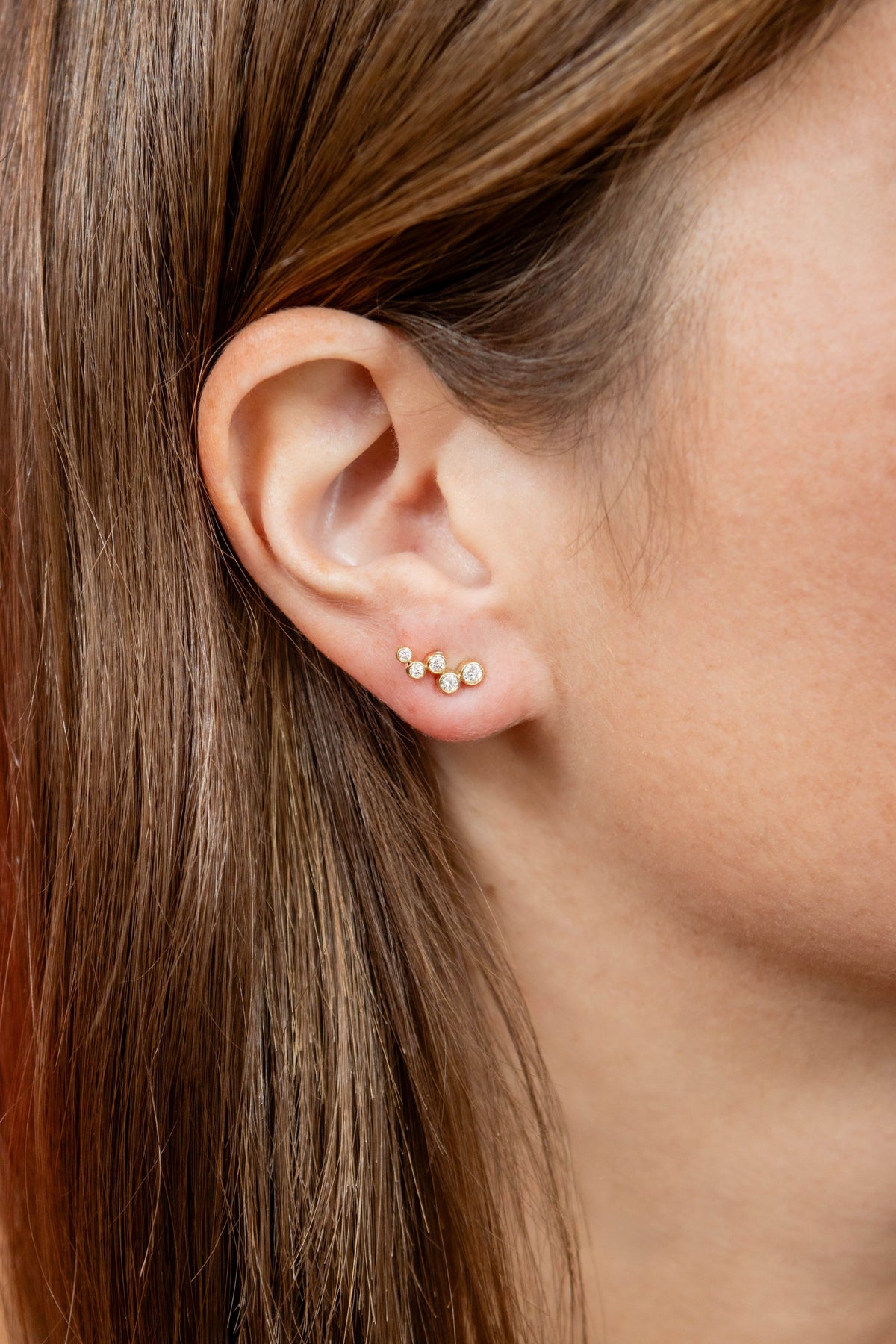 Scattered Diamond Climber Stud Earrings in 14K Yellow Gold
