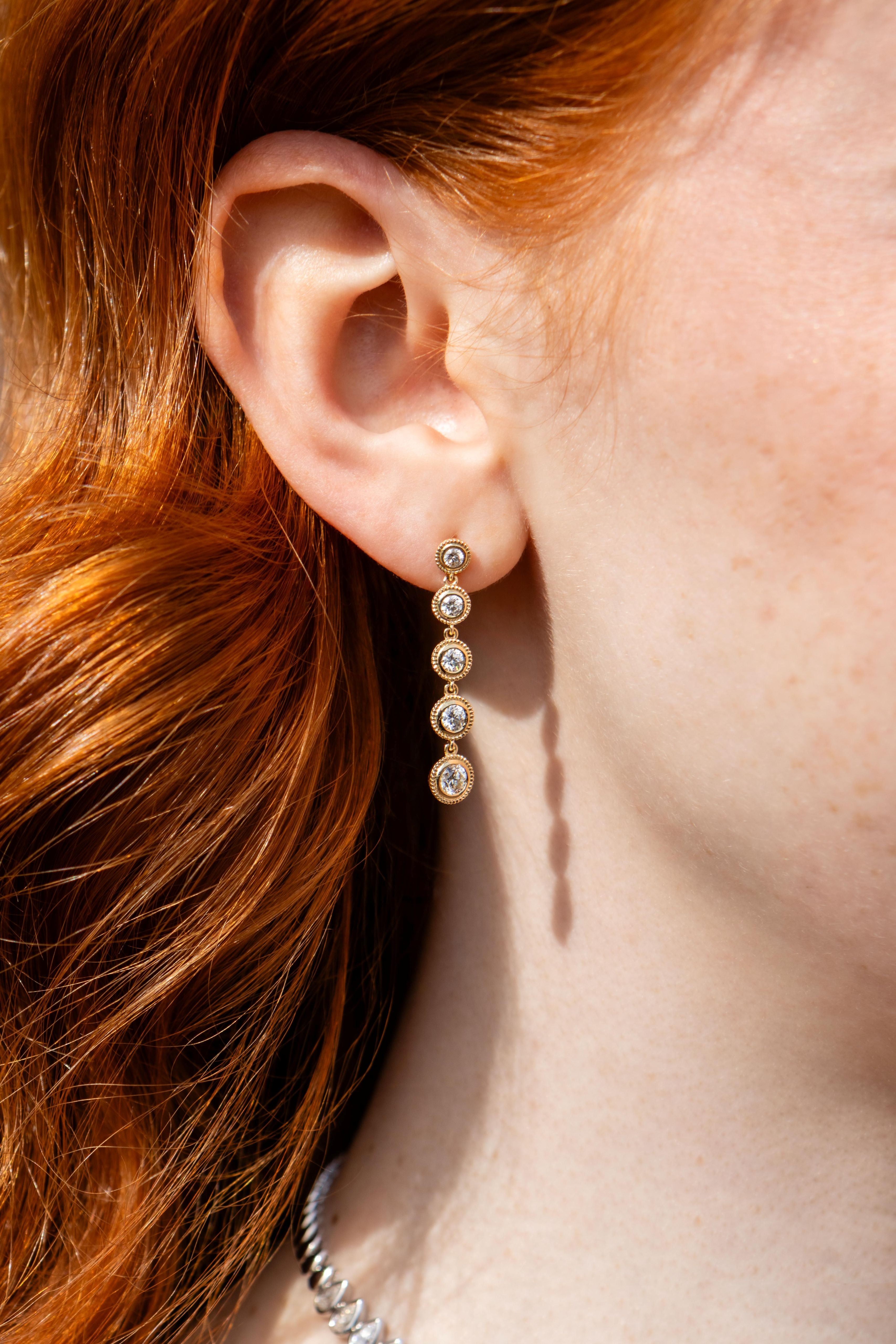 Diamond Drop Earrings in 14K Yellow Gold