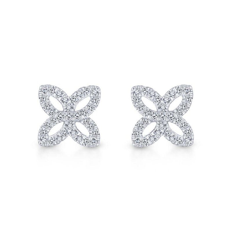 Diamond Flower Stud Earrings in 14K White Gold