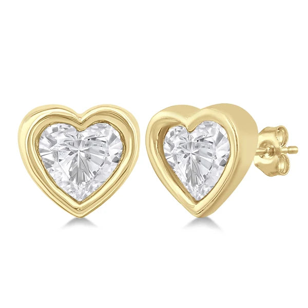 Bezel Set Diamond Heart Stud Earrings in 14K Yellow Gold