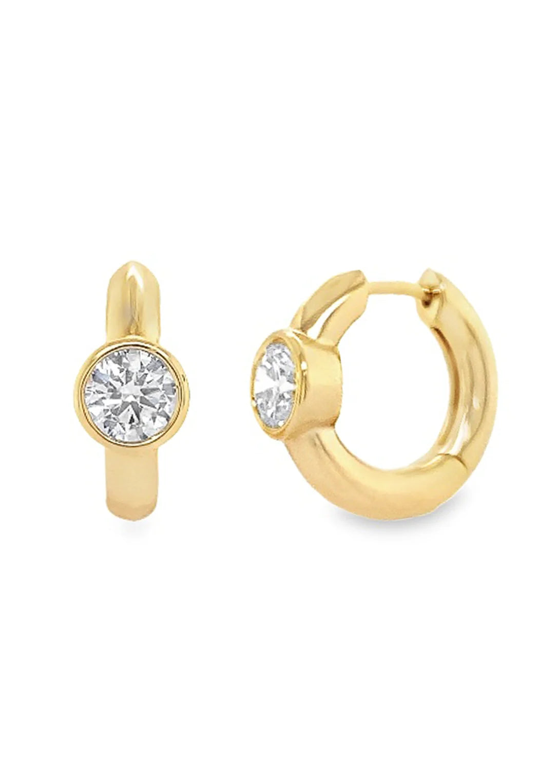 Small Bezel Set Diamond Hoop Earrings in 14K Yellow Gold