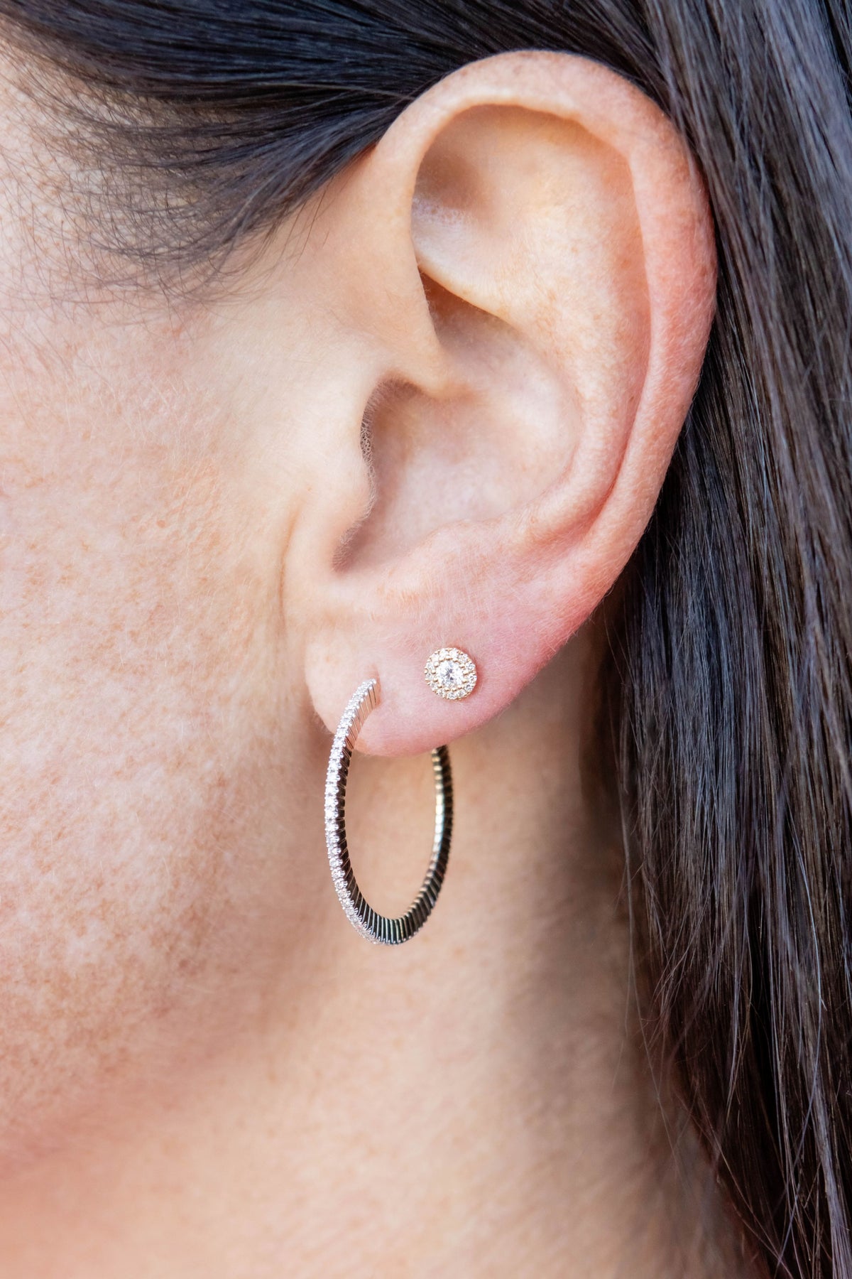 Diamond Halo Stud Earrings in 14K Yellow Gold
