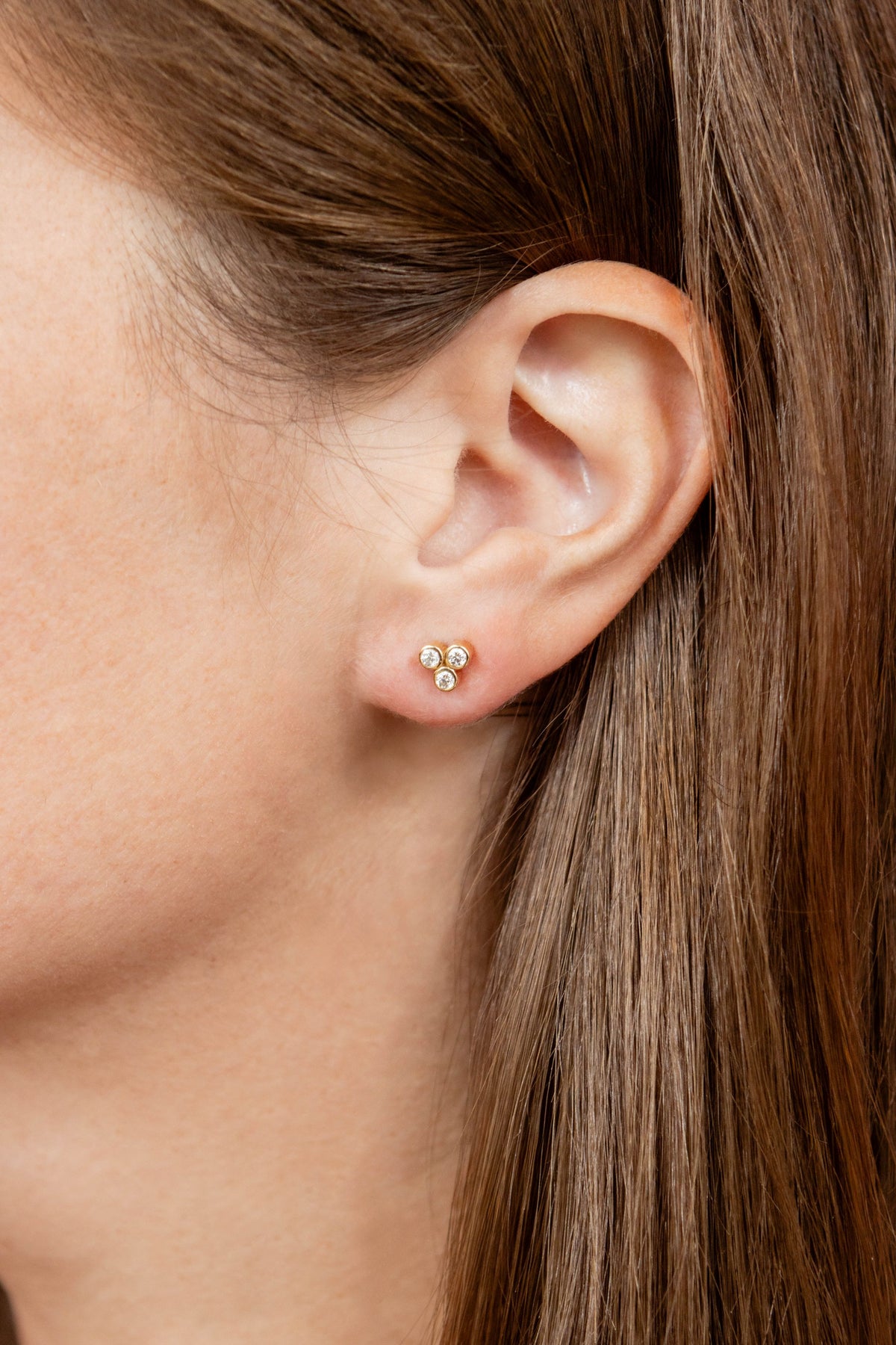 3 Diamond Cluster Stud Earrings in 14K Yellow Gold