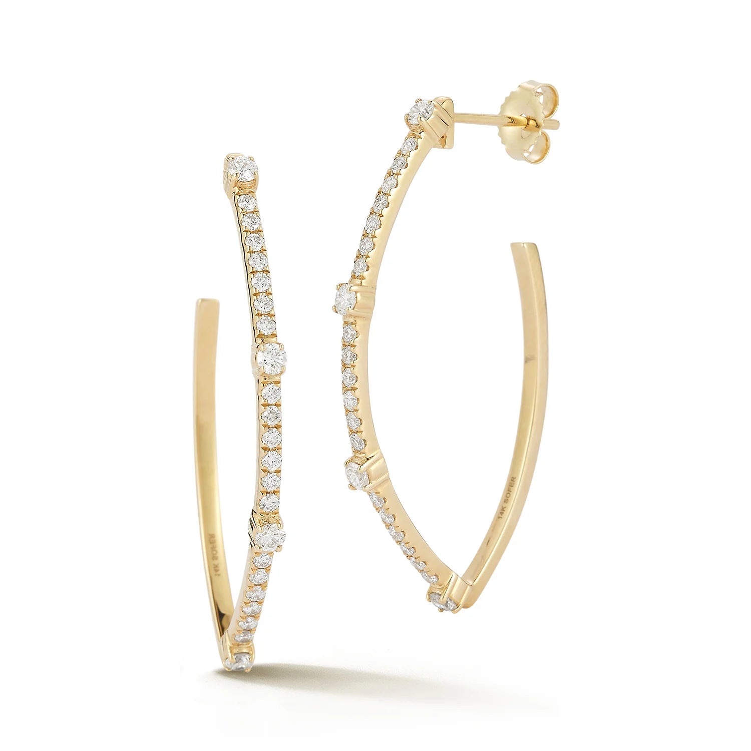 Angled Marquise Diamond Hoop Earrings in 14K Yellow Gold