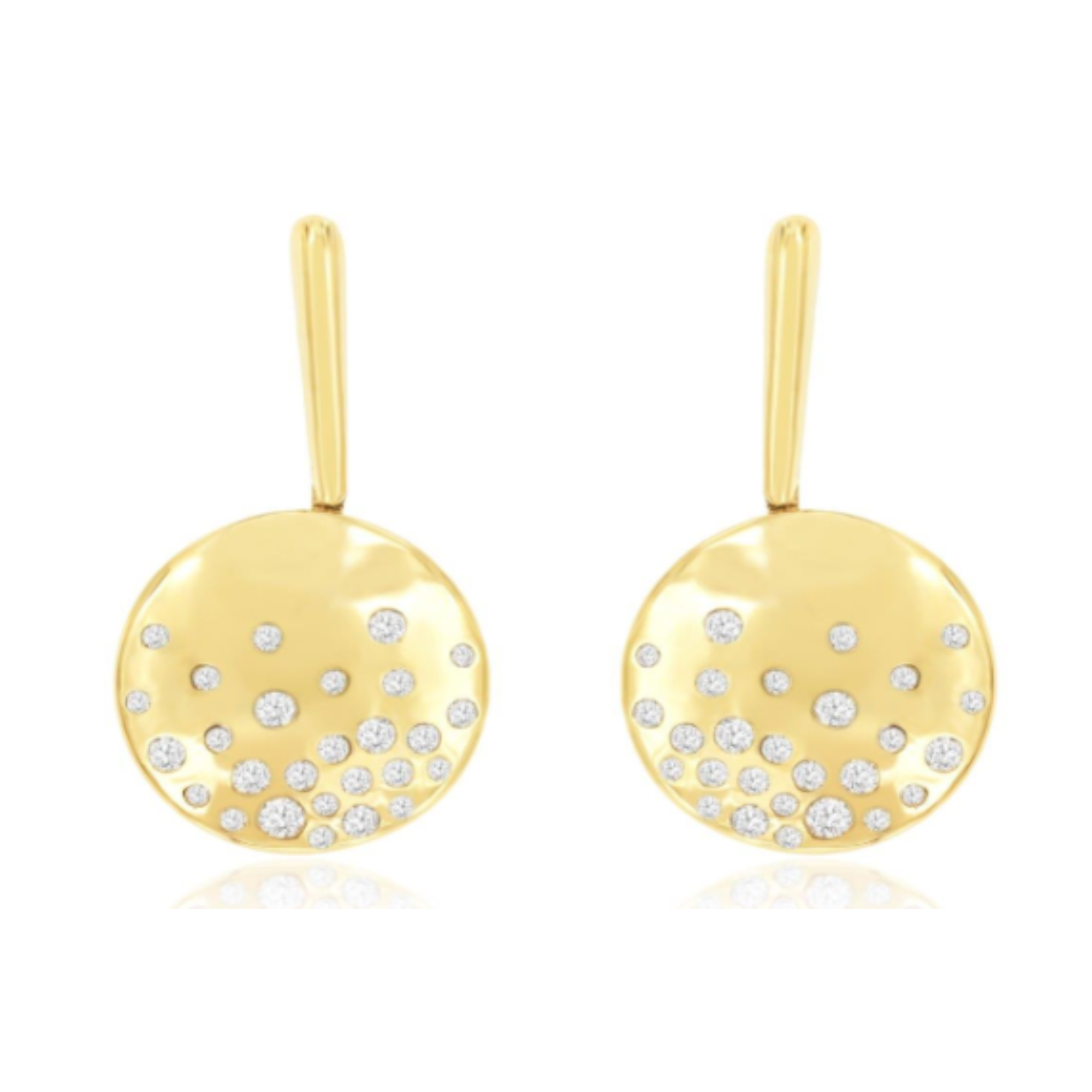 Diamond Pave Medallion Drop Earrings in 14K Yellow Gold