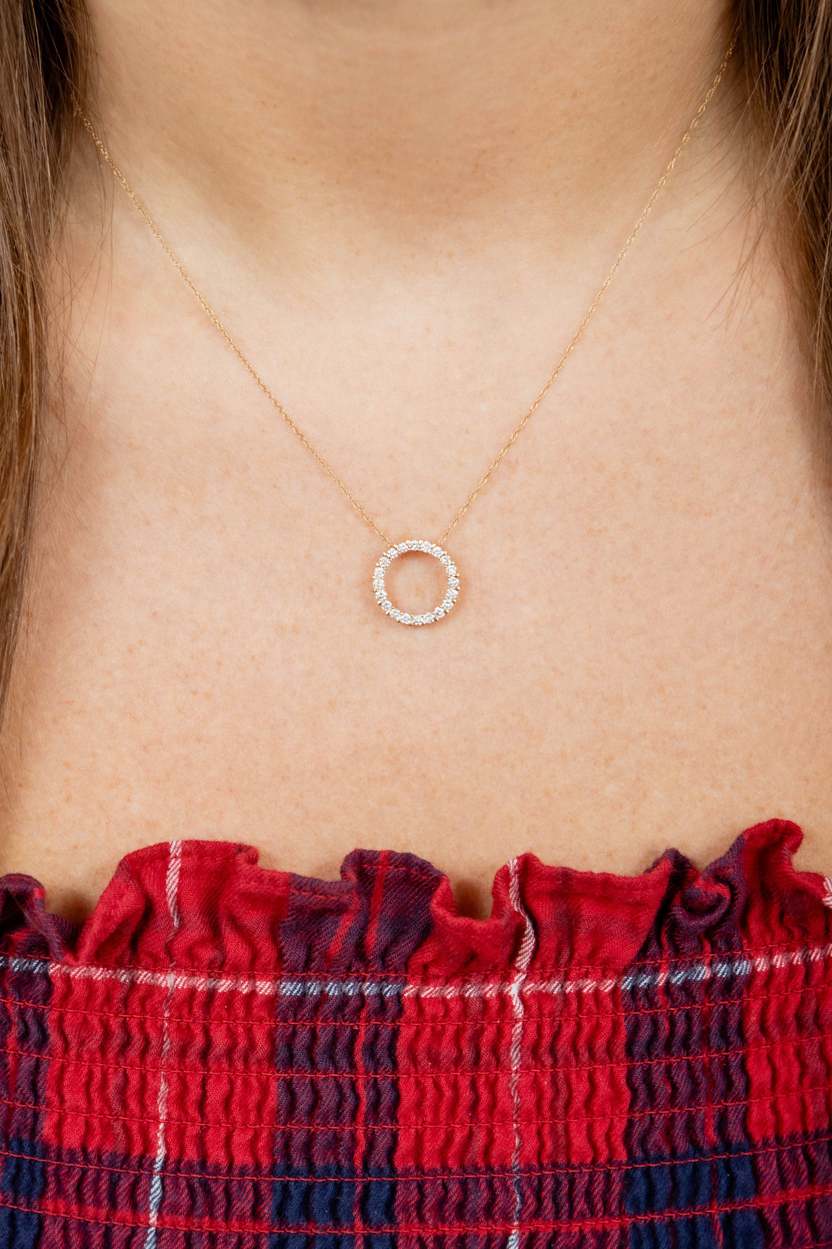 Diamond Circle Pendant Necklace in 14K Yellow Gold