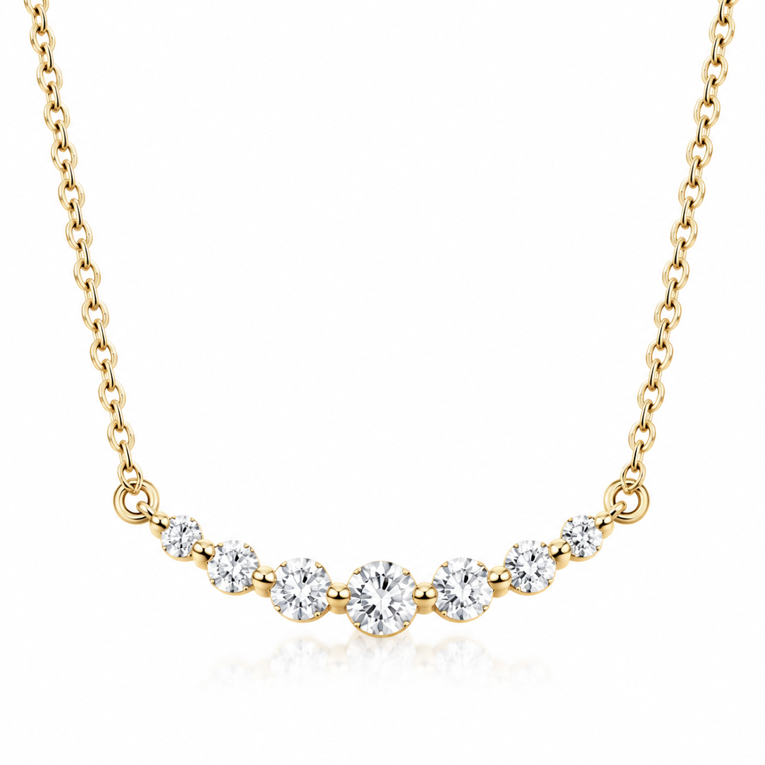 Graduated Diamond Curve Bar Station Necklace in 14K Yellow Gold