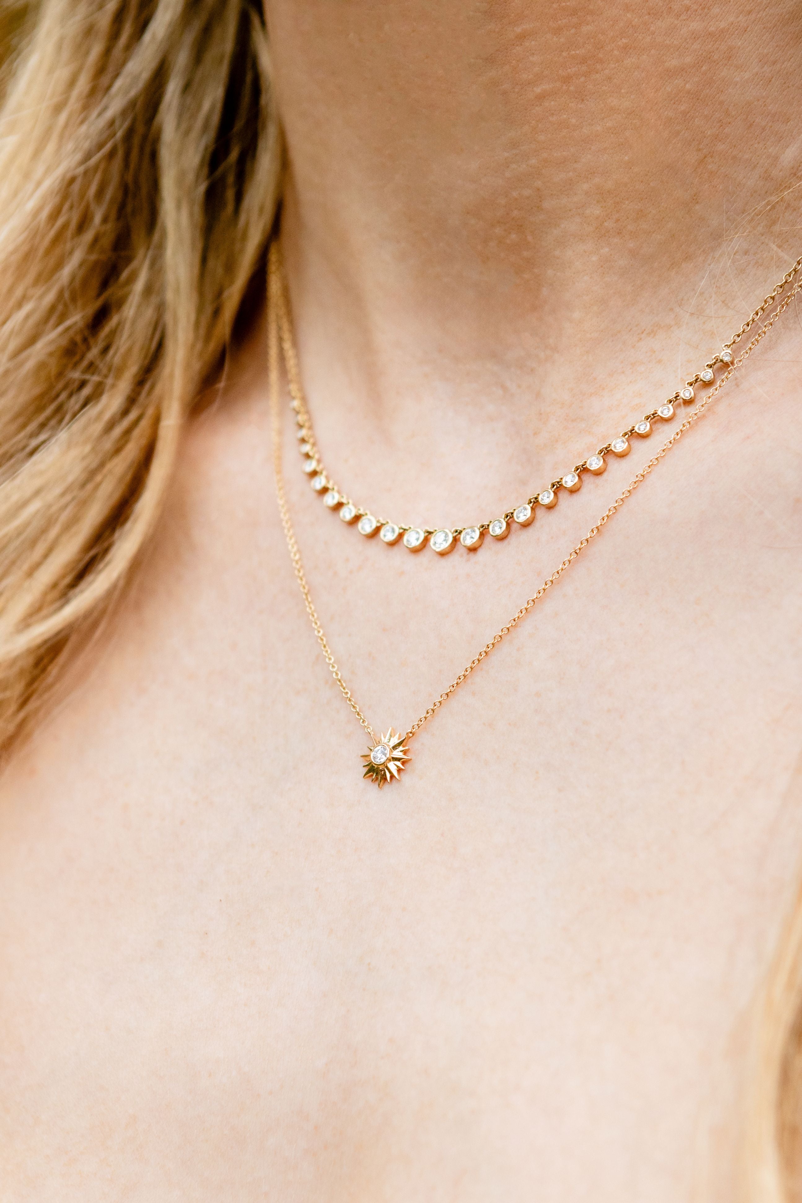 Diamond Starburst Pendant Necklace in 14K Yellow Gold
