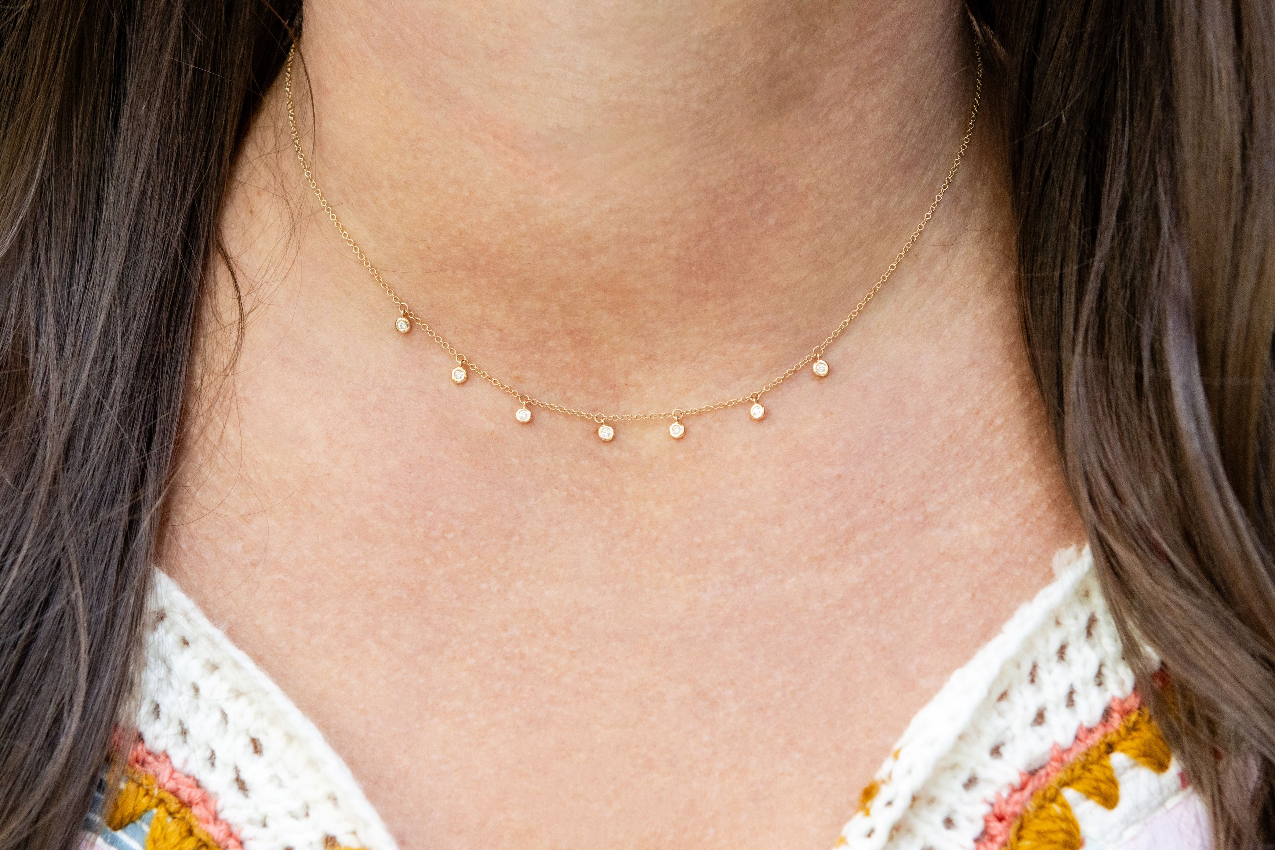 Diamond Station Drop Necklace in 14K White Gold