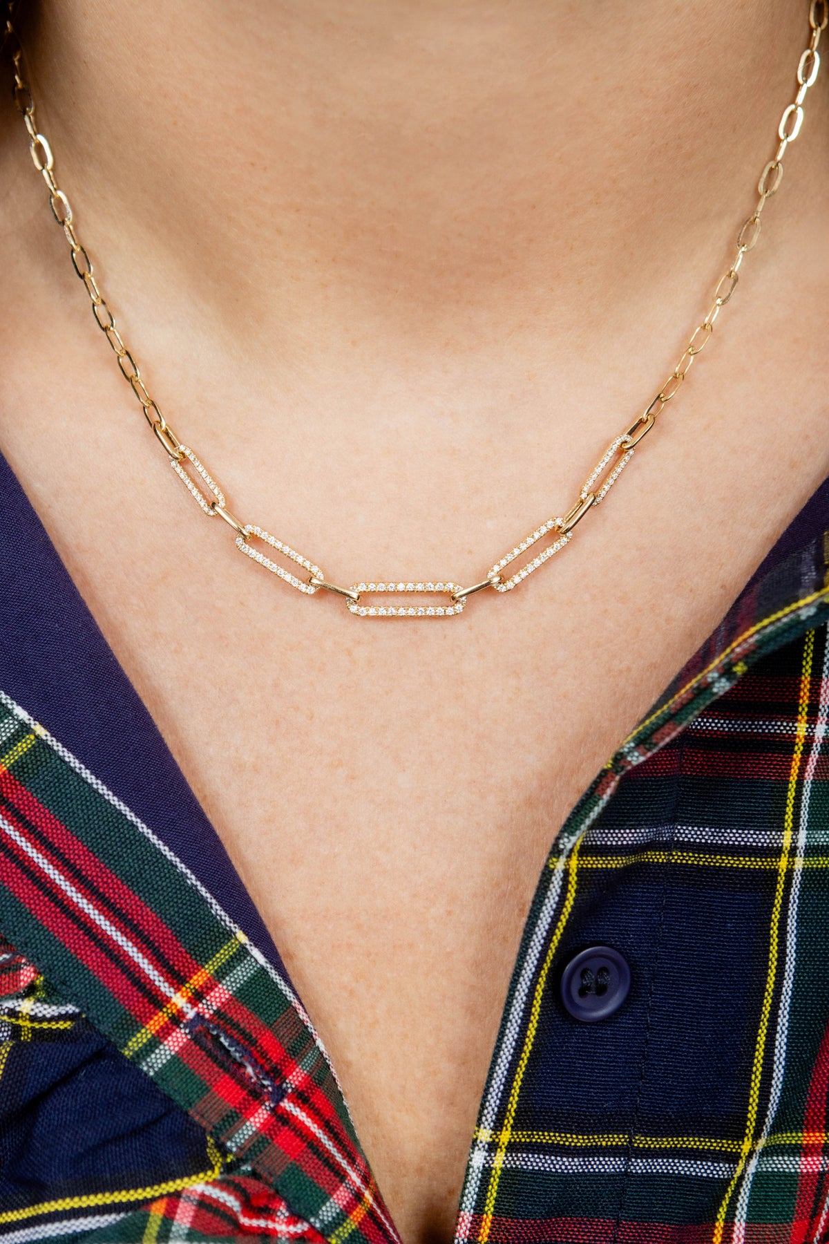 Diamond Paperclip Chain Necklace in 14K Yellow Gold