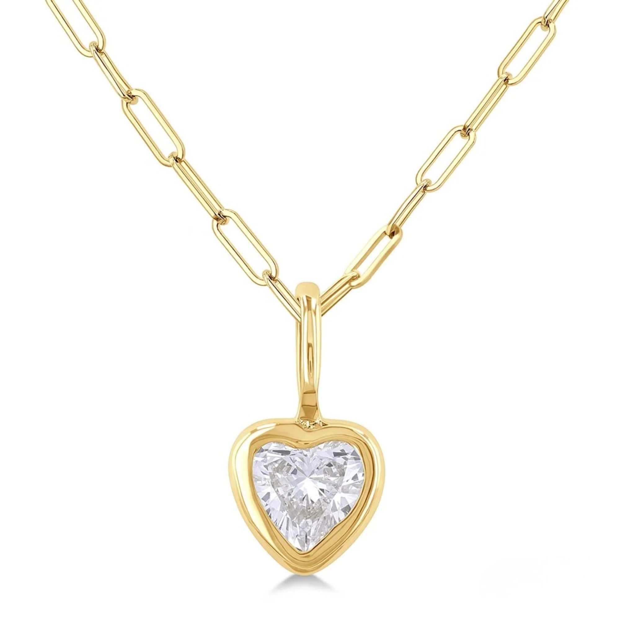 Bezel Set Heart Pendant Necklace in 14K Yellow Gold