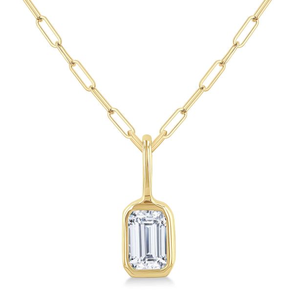Bezel Set Emerald Diamond Pendant Necklace in 14K Yellow Gold