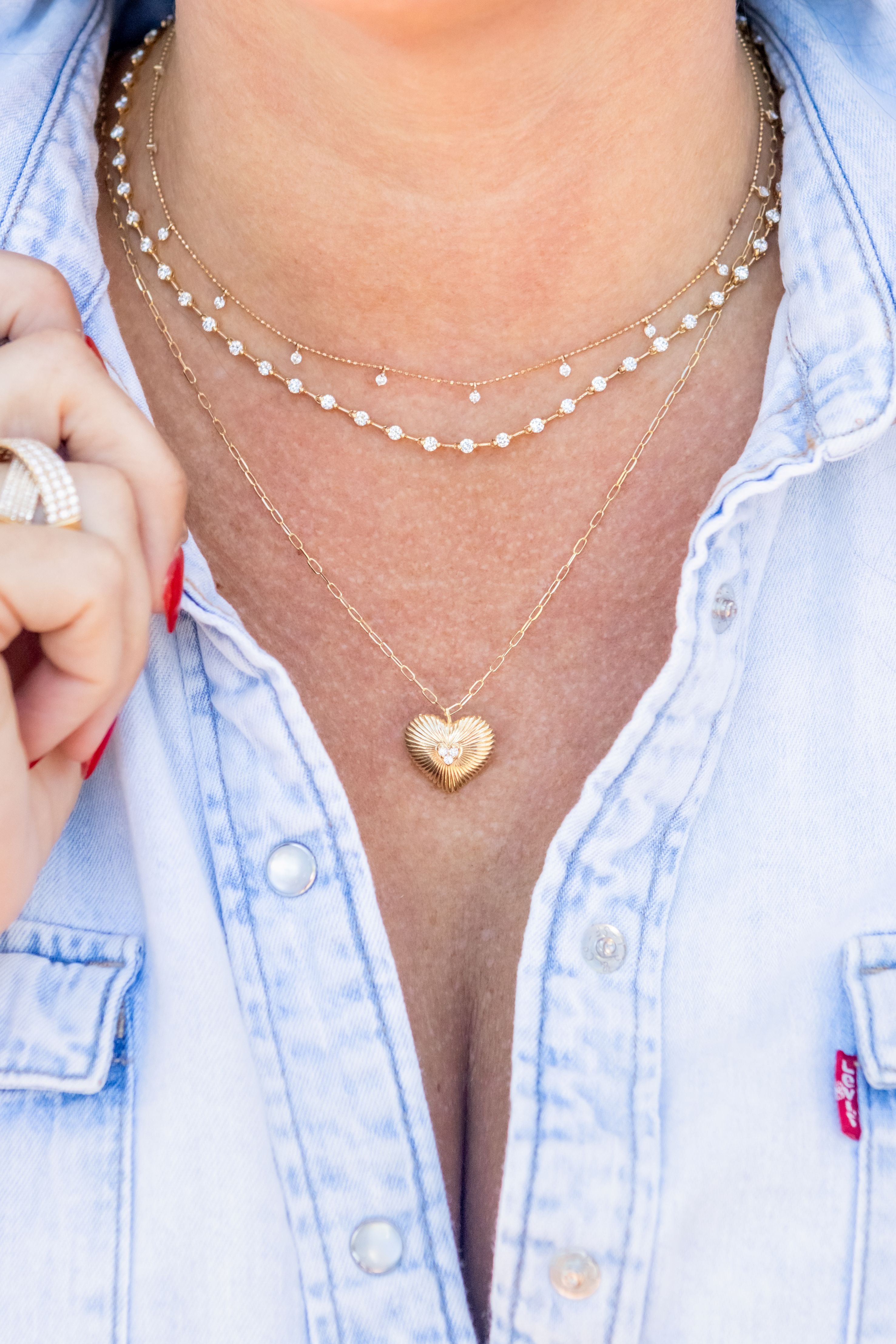 Diamond Station Ball Chain Necklace in 14K Yellow Gold