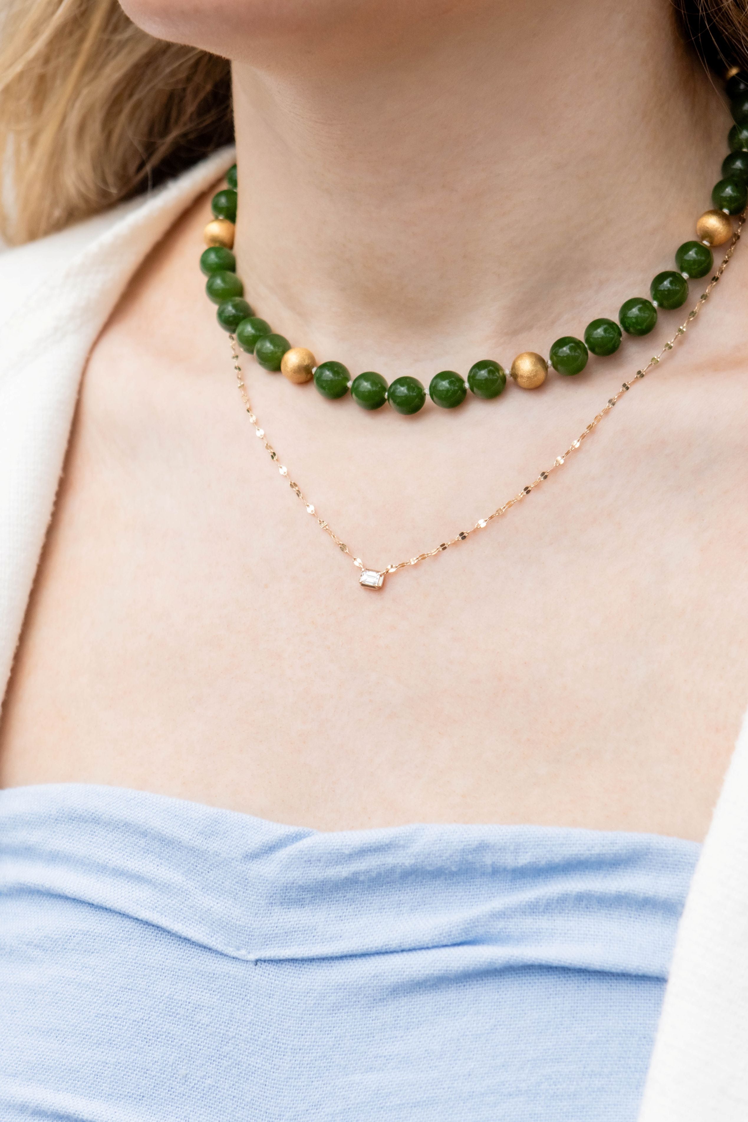 Emerald Cut Bezel Diamond Sparkle Chain Necklace in 14K Yellow Gold