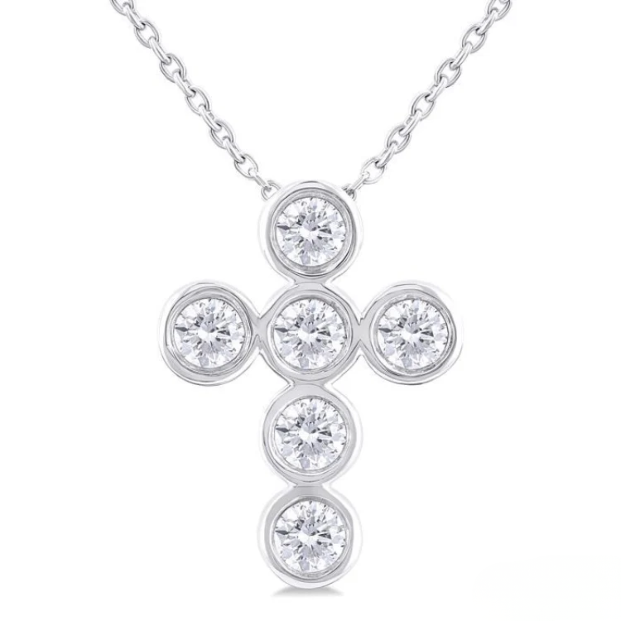Bezel Set 0.75CT Diamond Cross Pendant Necklace in 14K White Gold
