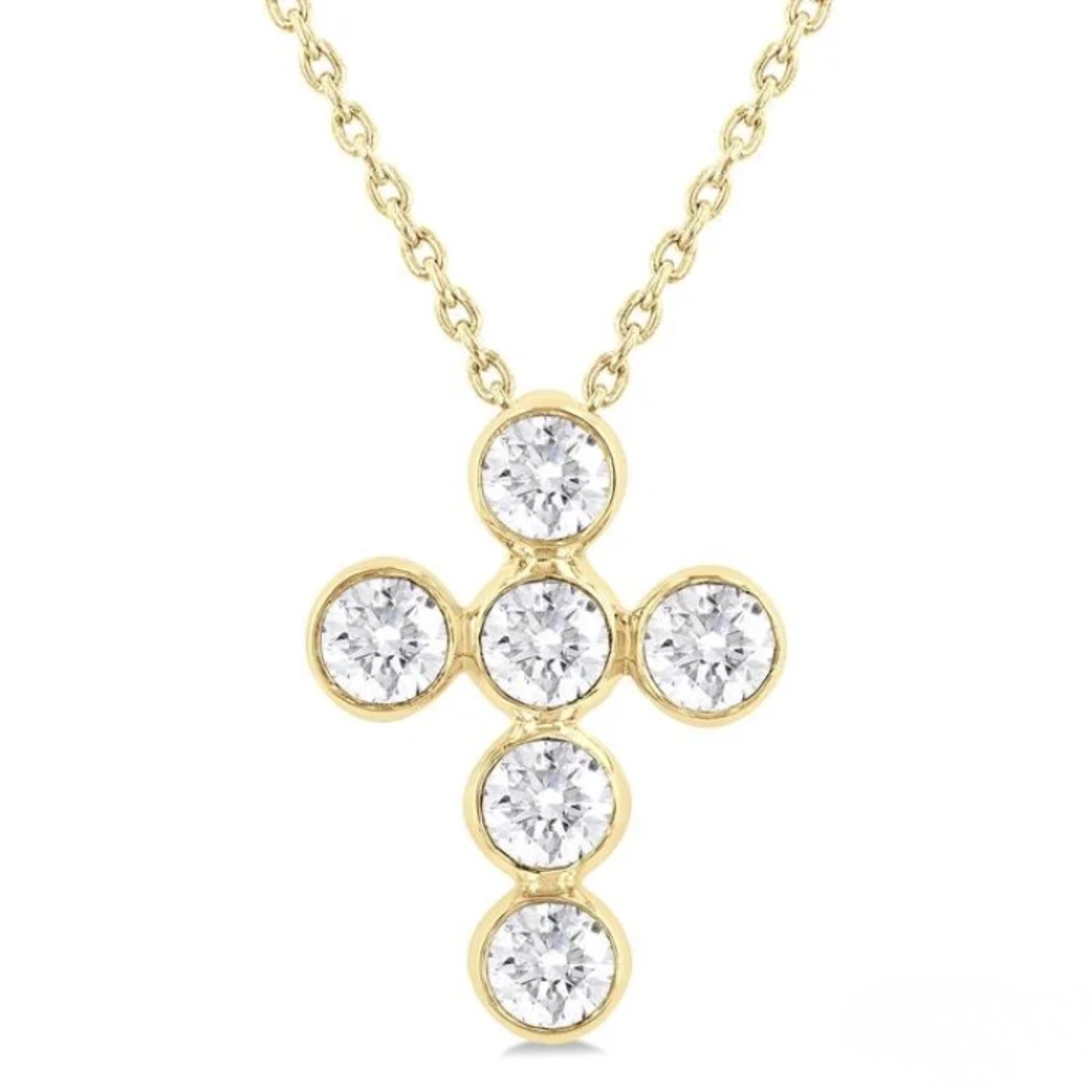 Bezel Set 1.00CT Diamond Cross Pendant Necklace in 14K Yellow Gold