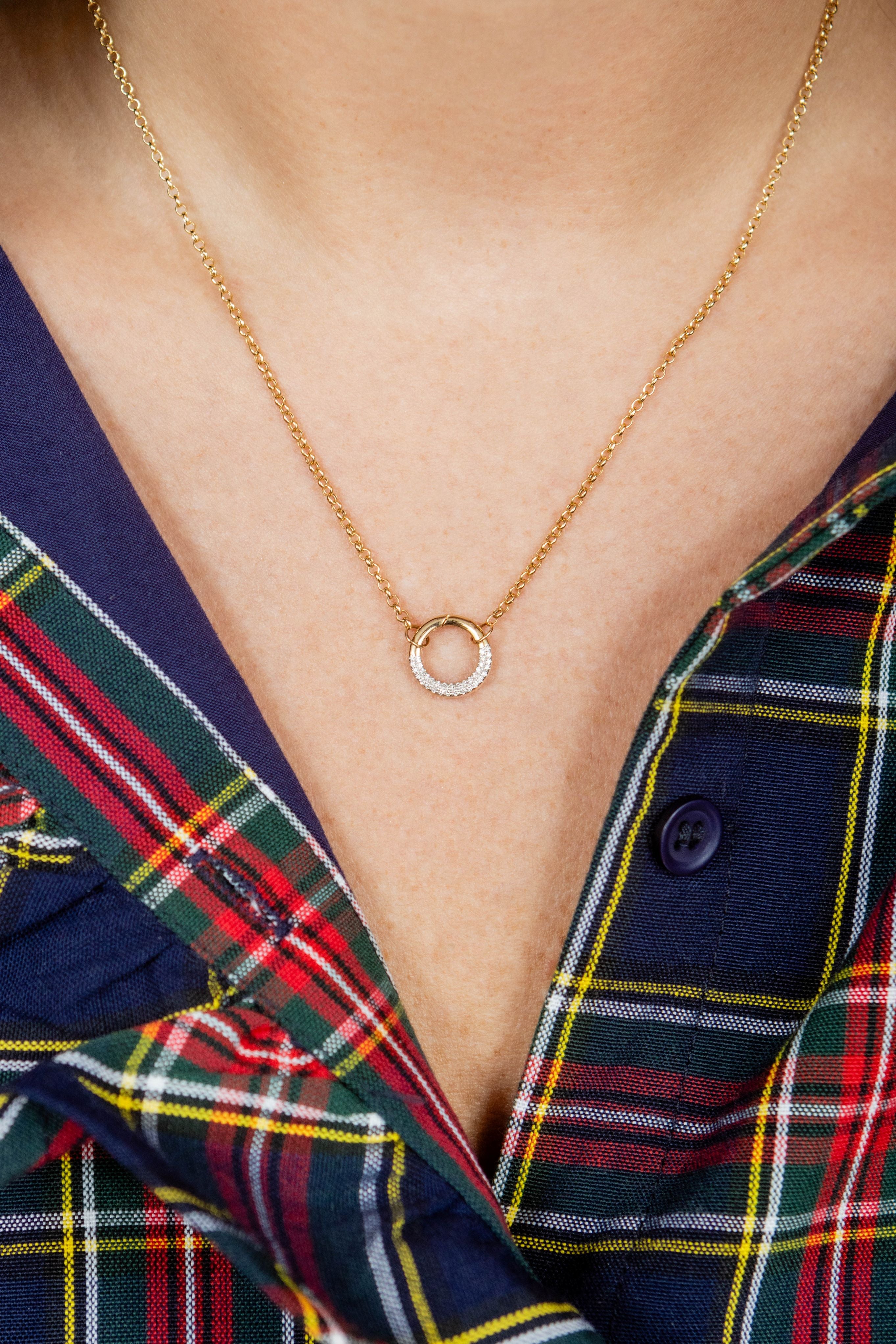Pave Diamond Circle Necklace in 14K Yellow Gold