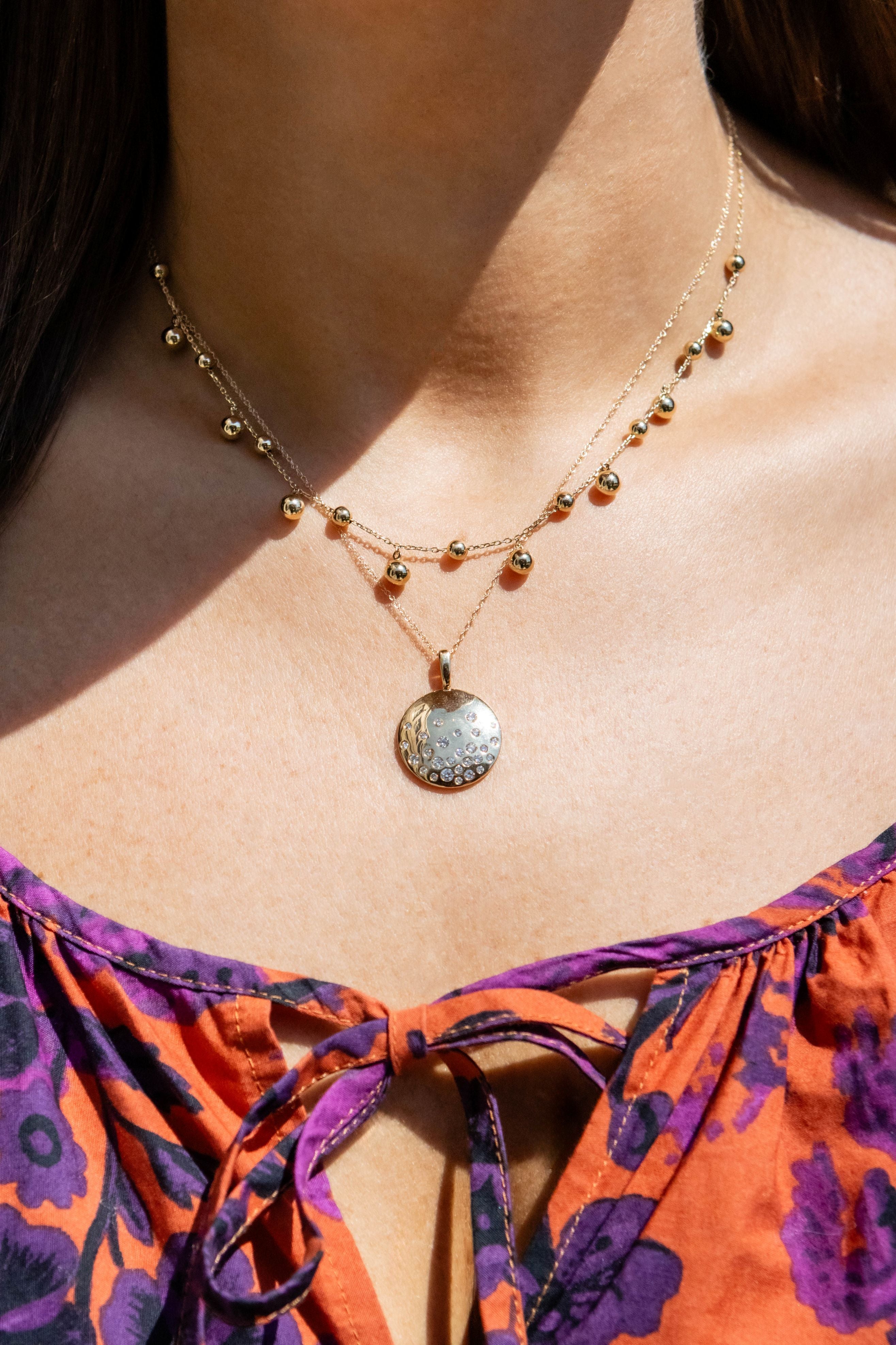 Diamond Pave Medallion Pendant Necklace in 14K Yellow Gold
