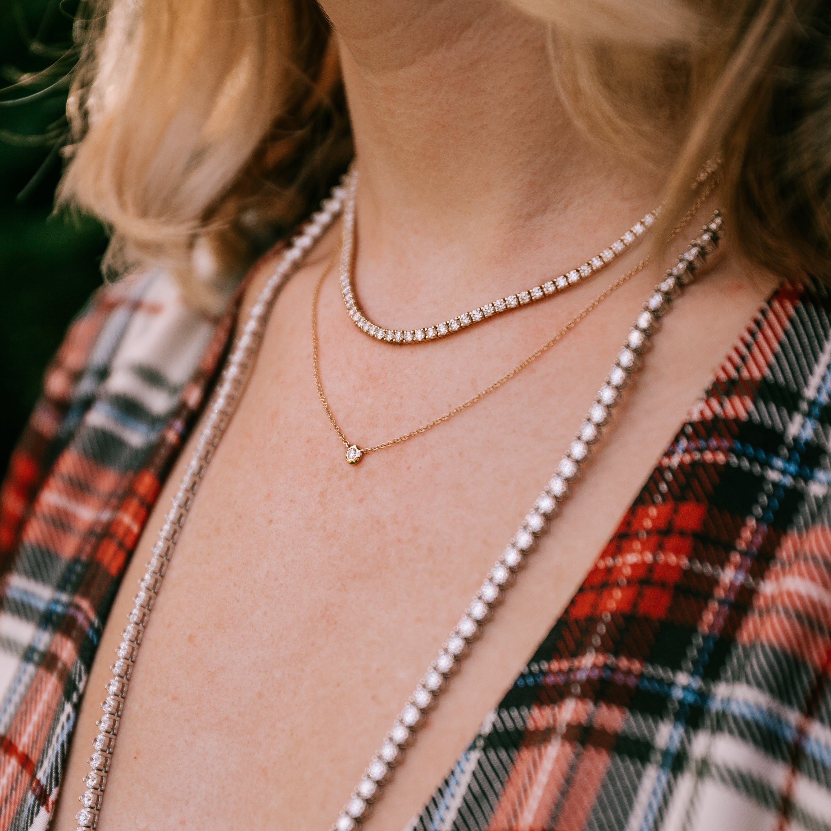 Bezel Set 0.05CT Diamond Station Necklace in 14K Yellow Gold