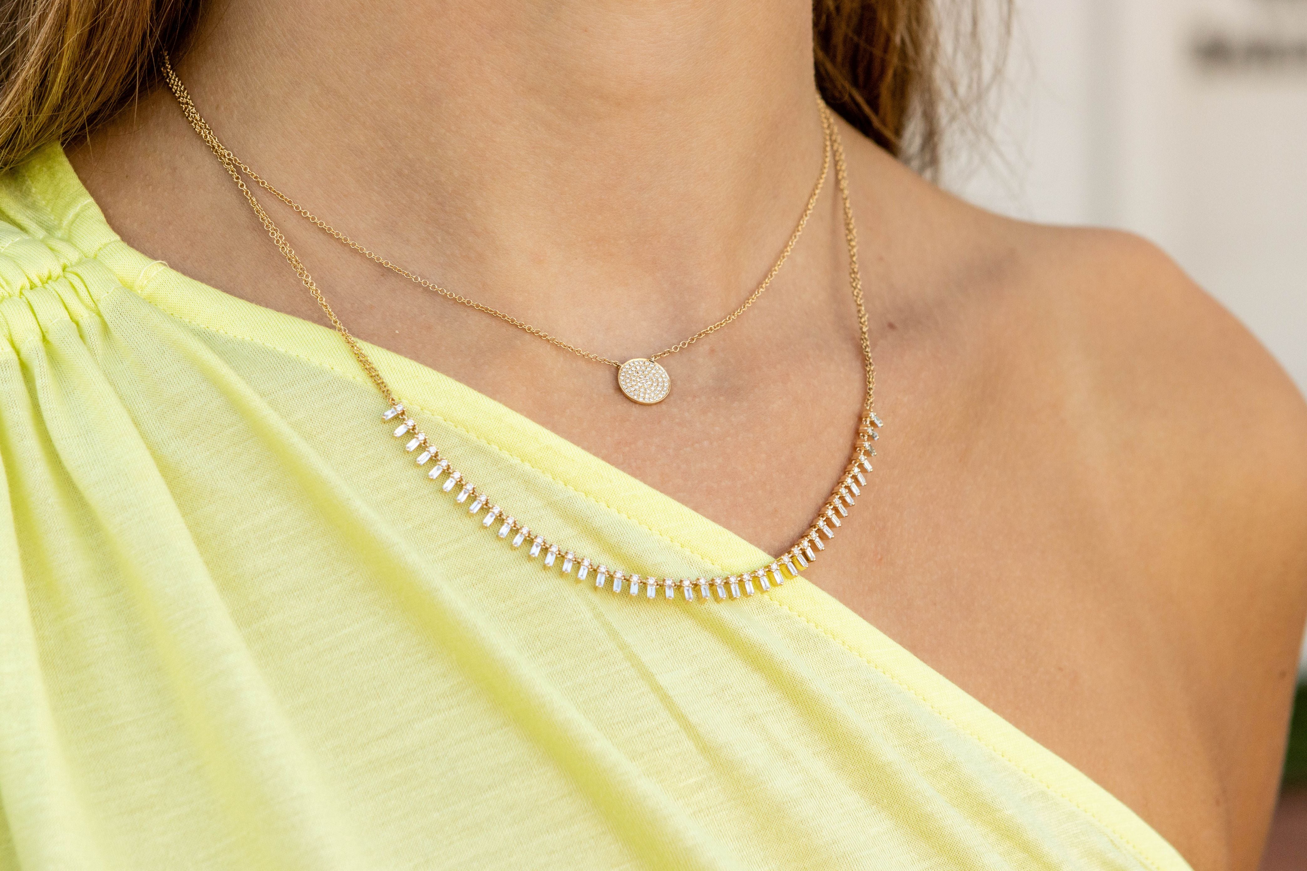Pave Diamond Circle Pendant Necklace in 14K Yellow Gold