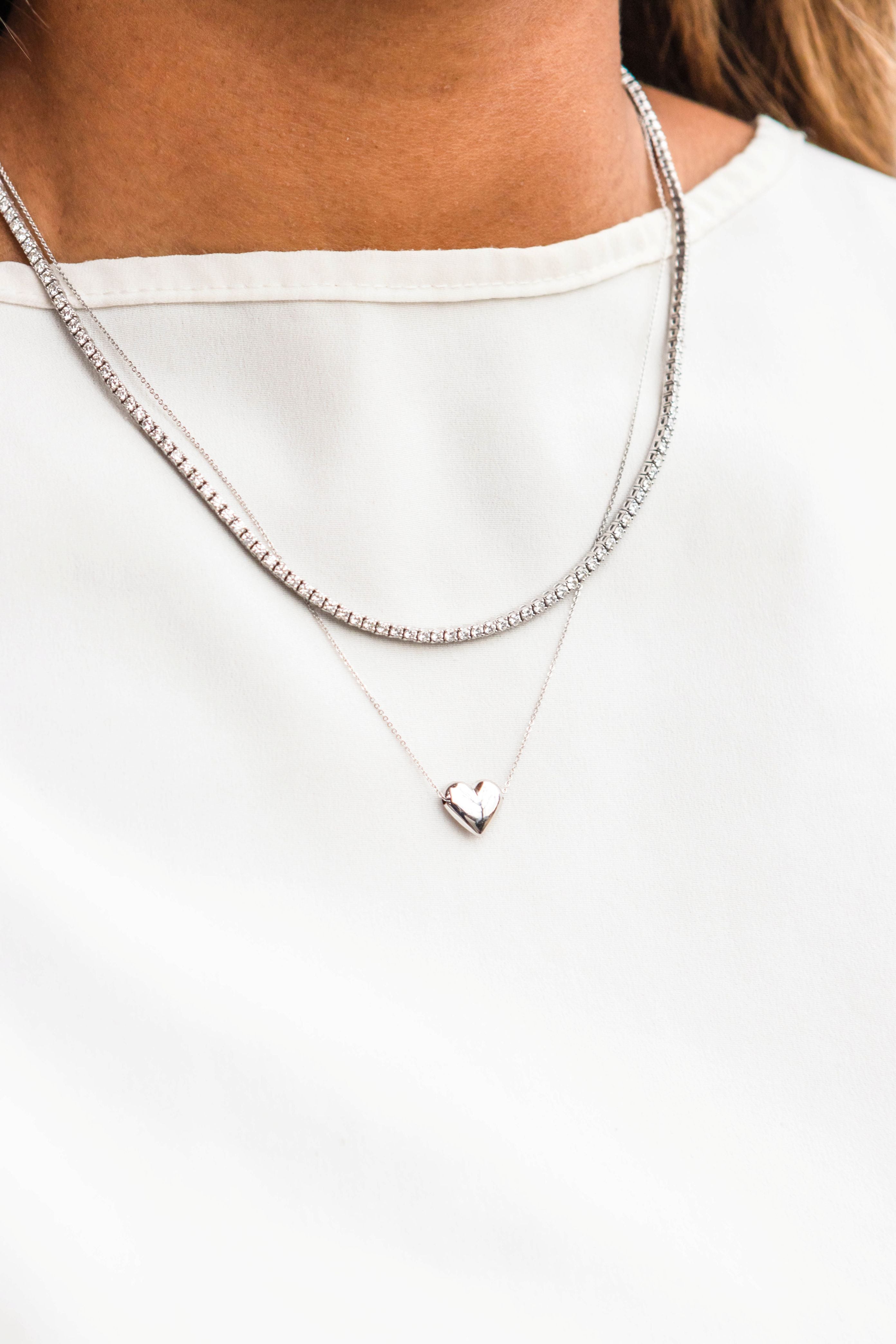 Puff Heart Pendant Necklace in 14K White Gold