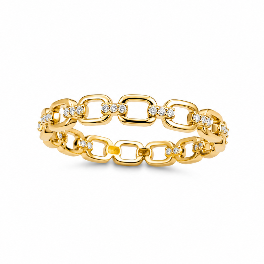 Diamond Link Ring in 14K Yellow Gold, Size 6.5