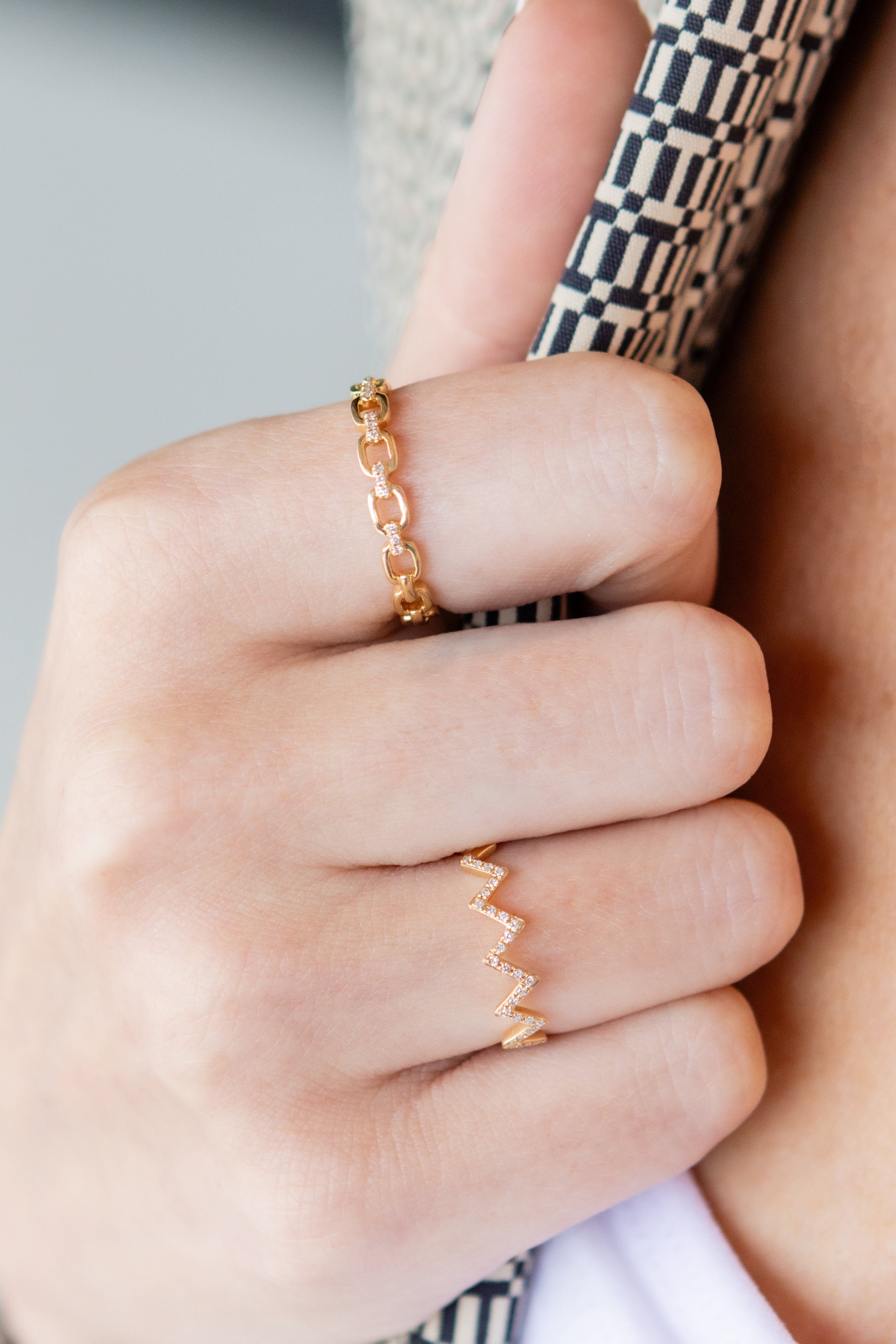 Diamond Link Ring in 14K Yellow Gold, Size 6