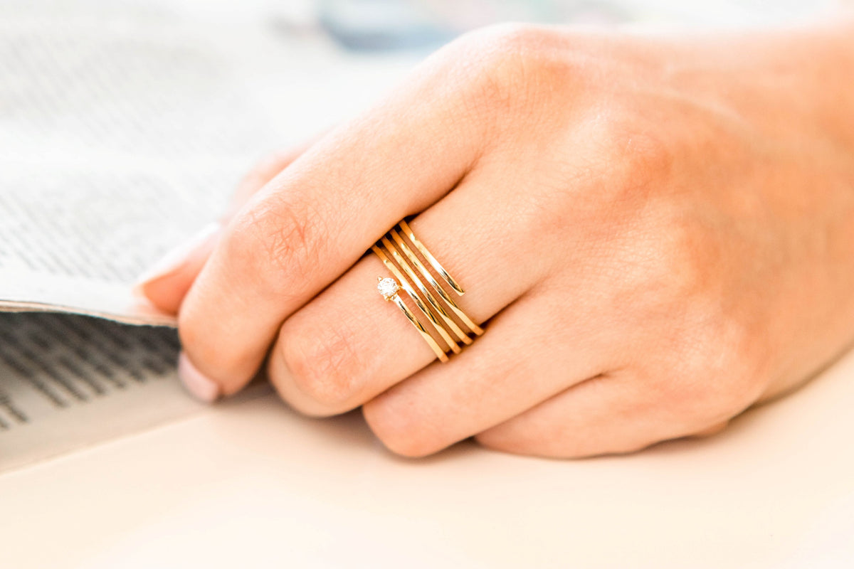 Diamond Coil Ring in 14K Yellow Gold, Size 6