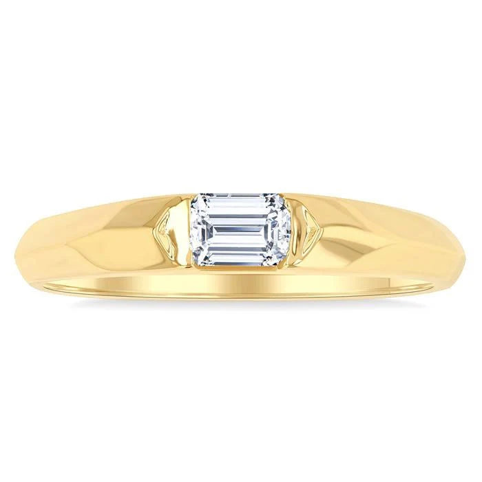 East West Emerald Cut Diamond Ring in 14K Yellow Gold, Size 6.5