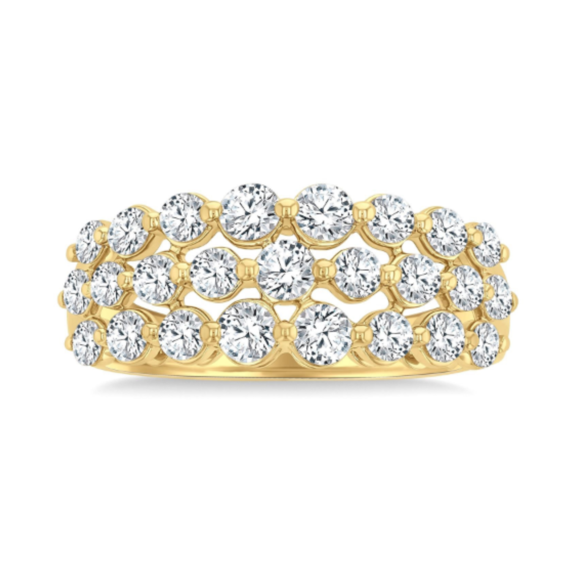 3 Row Single Prong Diamond Band in 14K Yellow Gold, Size 7