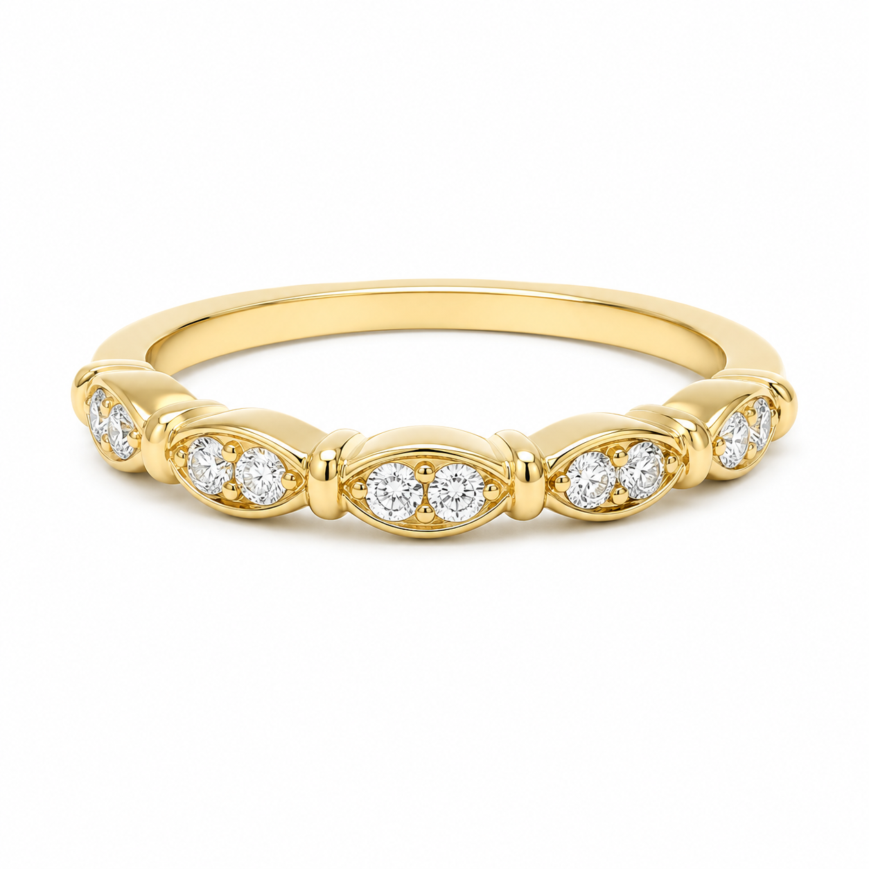 Marquise Round Diamond Ring in 14K Yellow Gold, Size 7