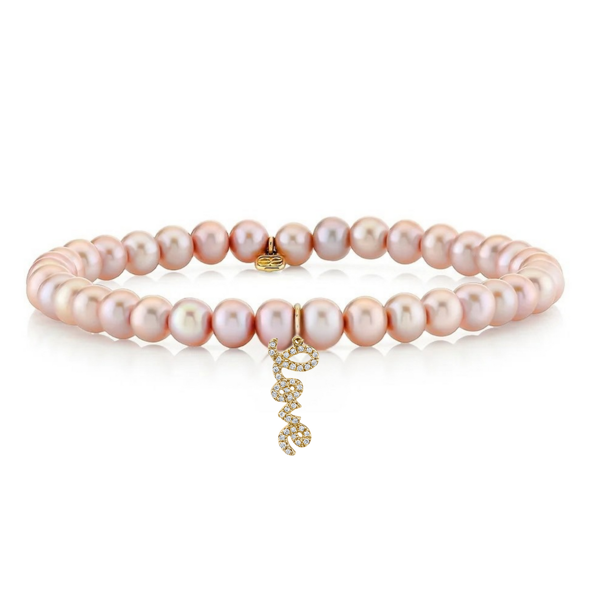 Sydney Evan Mini Love Charm Rose Pearl Beaded Bracelet in 14K Yellow Gold