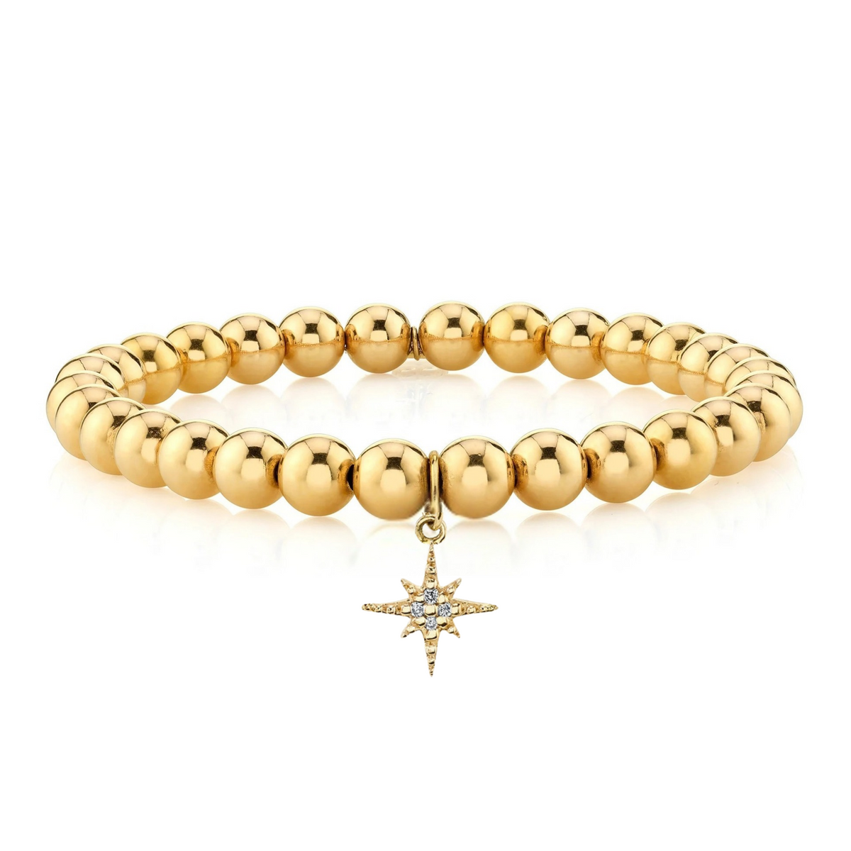Sydney Evan Small Starburst Charm Beaded Bracelet in 14K Yellow Gold