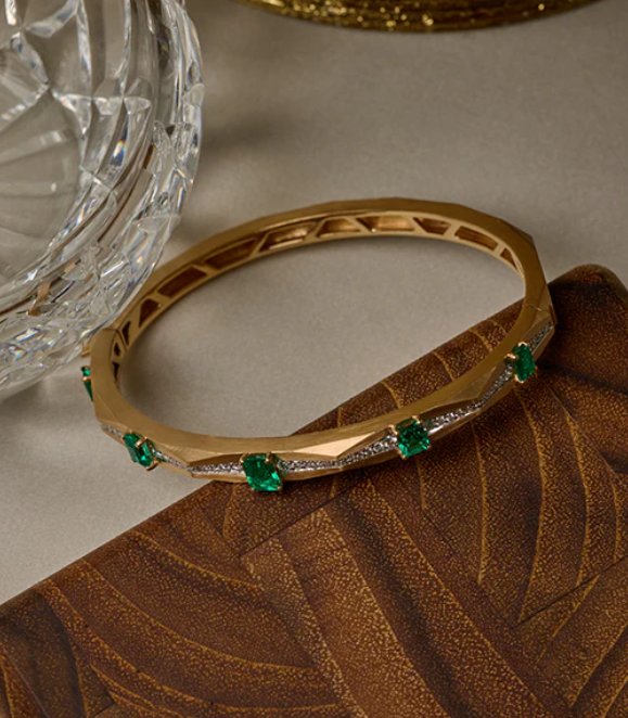 Arunashi Octagonal Emerald Bangle in 18K Yellow Gold