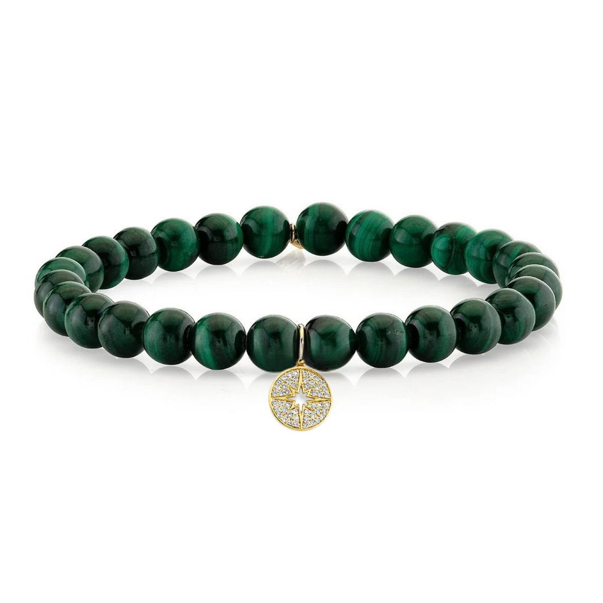 Sydney Evan Starburst Medallion Charm Malachite Beaded Bracelet in 14K Yellow Gold