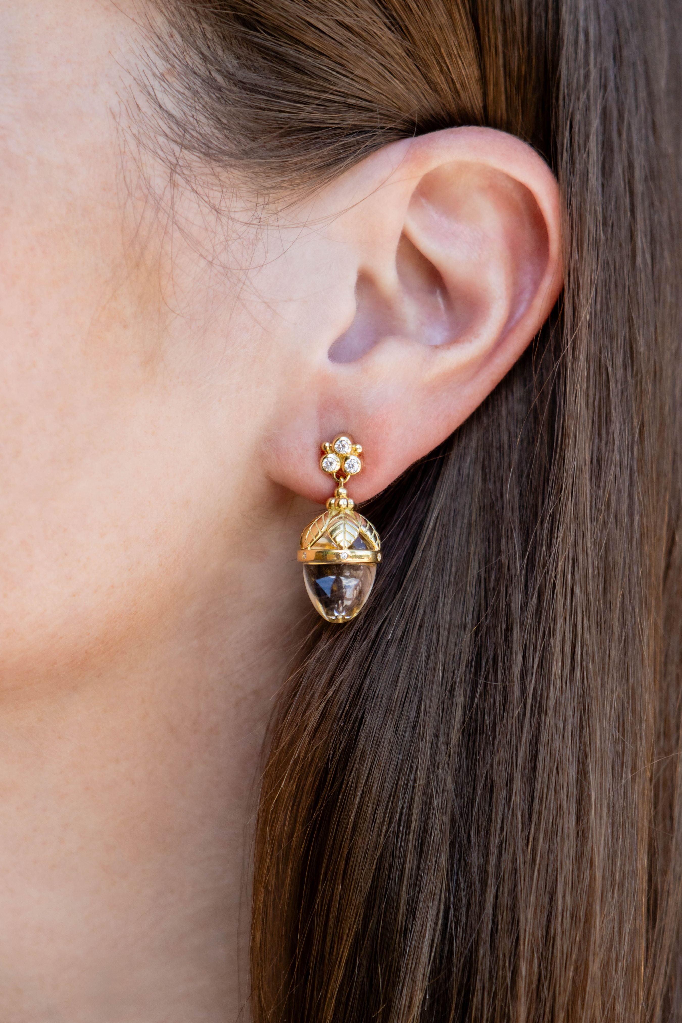 Temple St. Clair Rock Crystal Arcadia Amulet Earrings in 18K Yellow Gold
