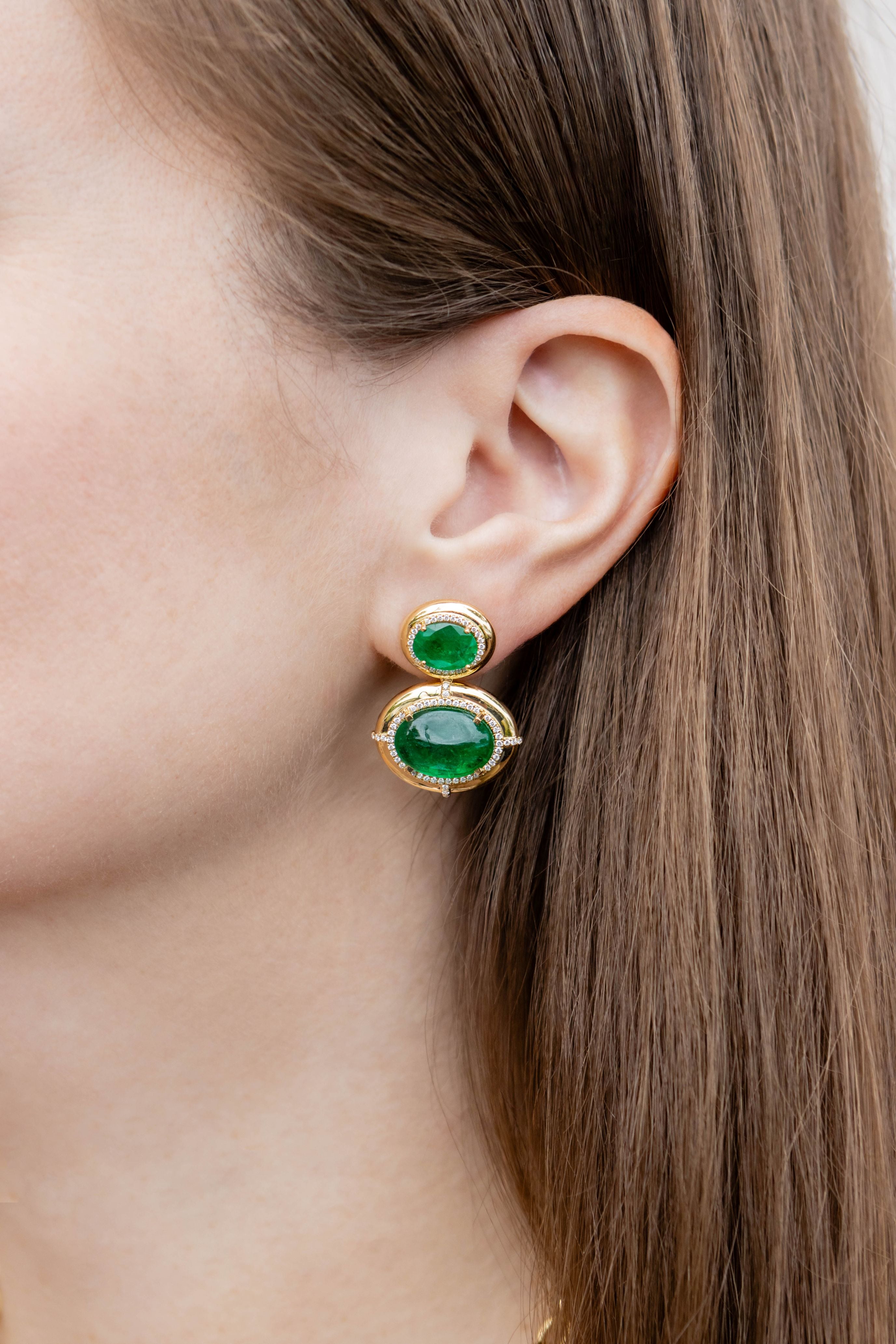 Goshwara Oval Emerald Medallion Drop Earrings in 18K Yellow Gold