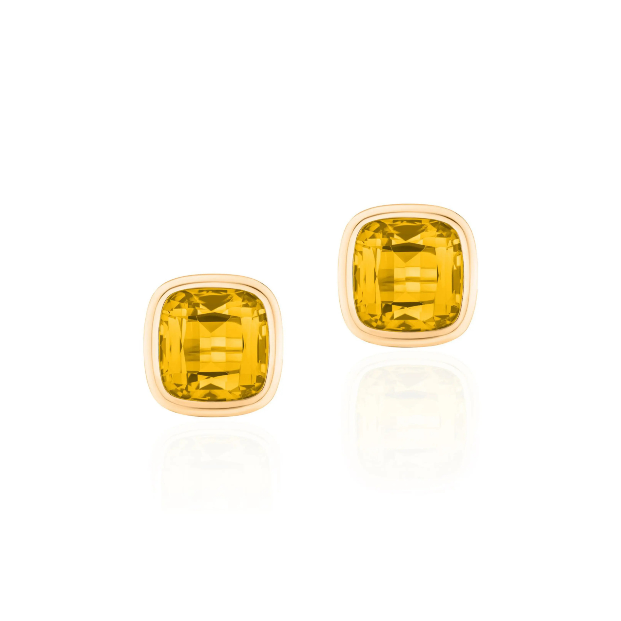 Goshwara Manhattan Citrine Cushion Bezel Stud Earrings in 18K Yellow Gold