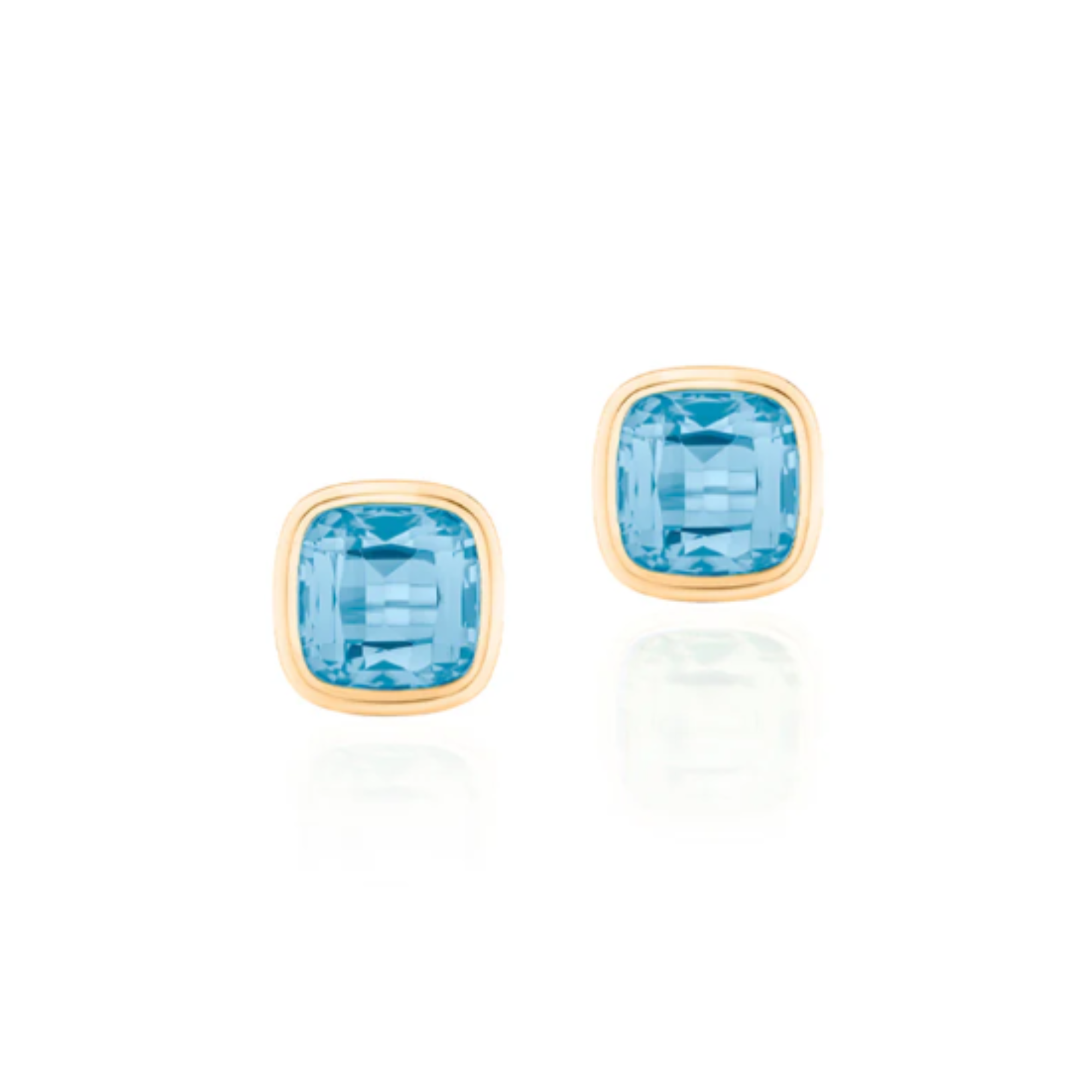 Goshwara Manhattan Blue Topaz Cushion Bezel Stud Earrings in 18K Yellow Gold
