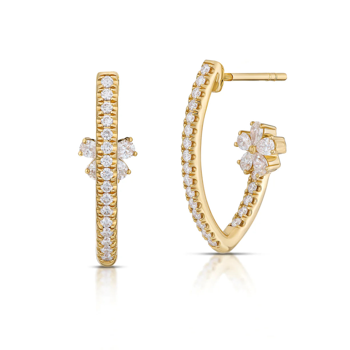 Erica Courtney Flower Mary Marquise Hoop Earrings in 18K Yellow Gold