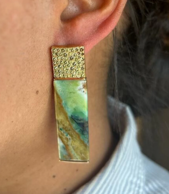 Arunashi Opalwood & Tsavorite Earrings in 18K Yellow Gold